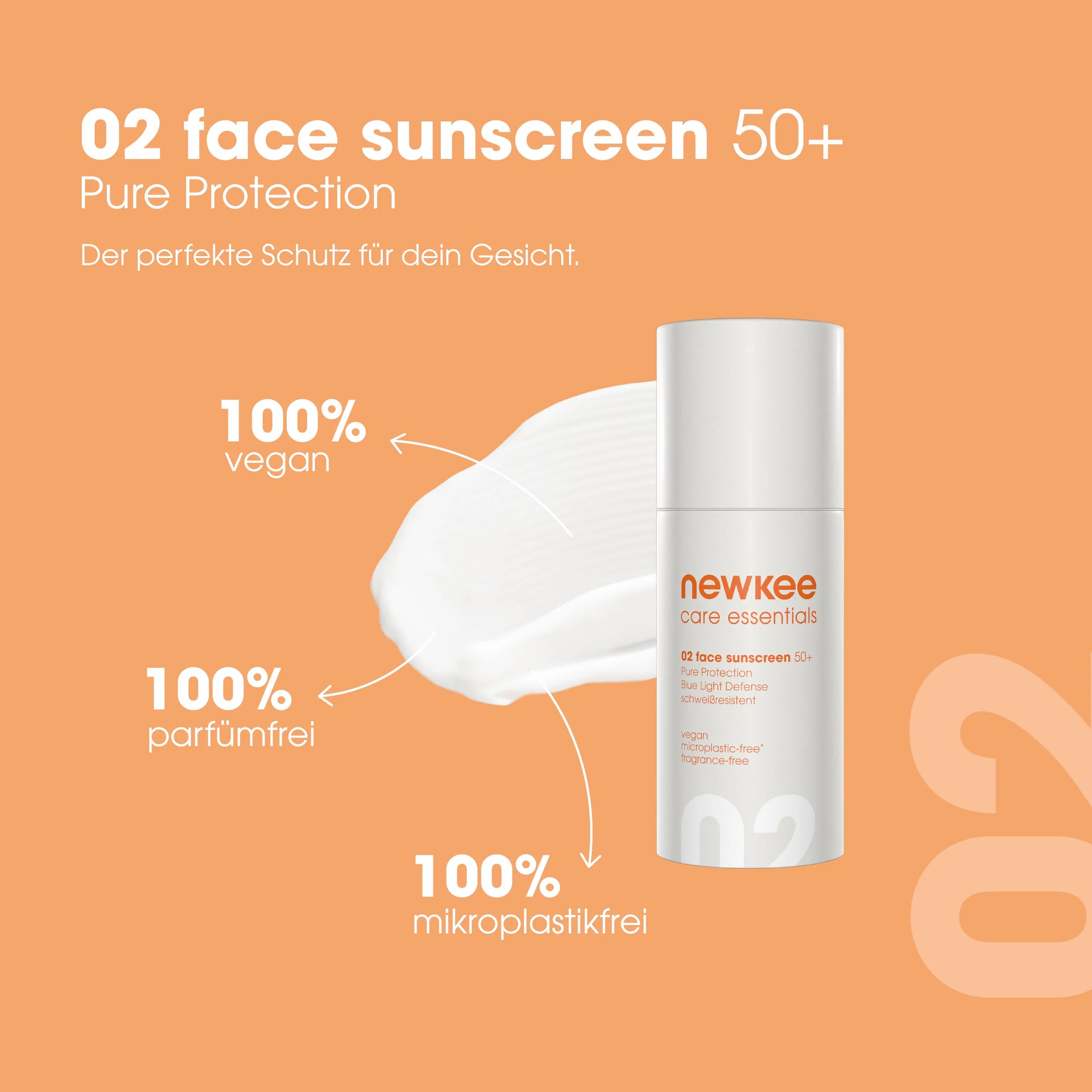 newkee Krem przeciwsłoneczny do twarzy LSF 50+ (30 ml) wodoodporny filtr przeciwsłoneczny, natychmiastowa ochrona, idealny do uprawiania sportu, Skincare opracowany przez Manuel Neuer & Angelique