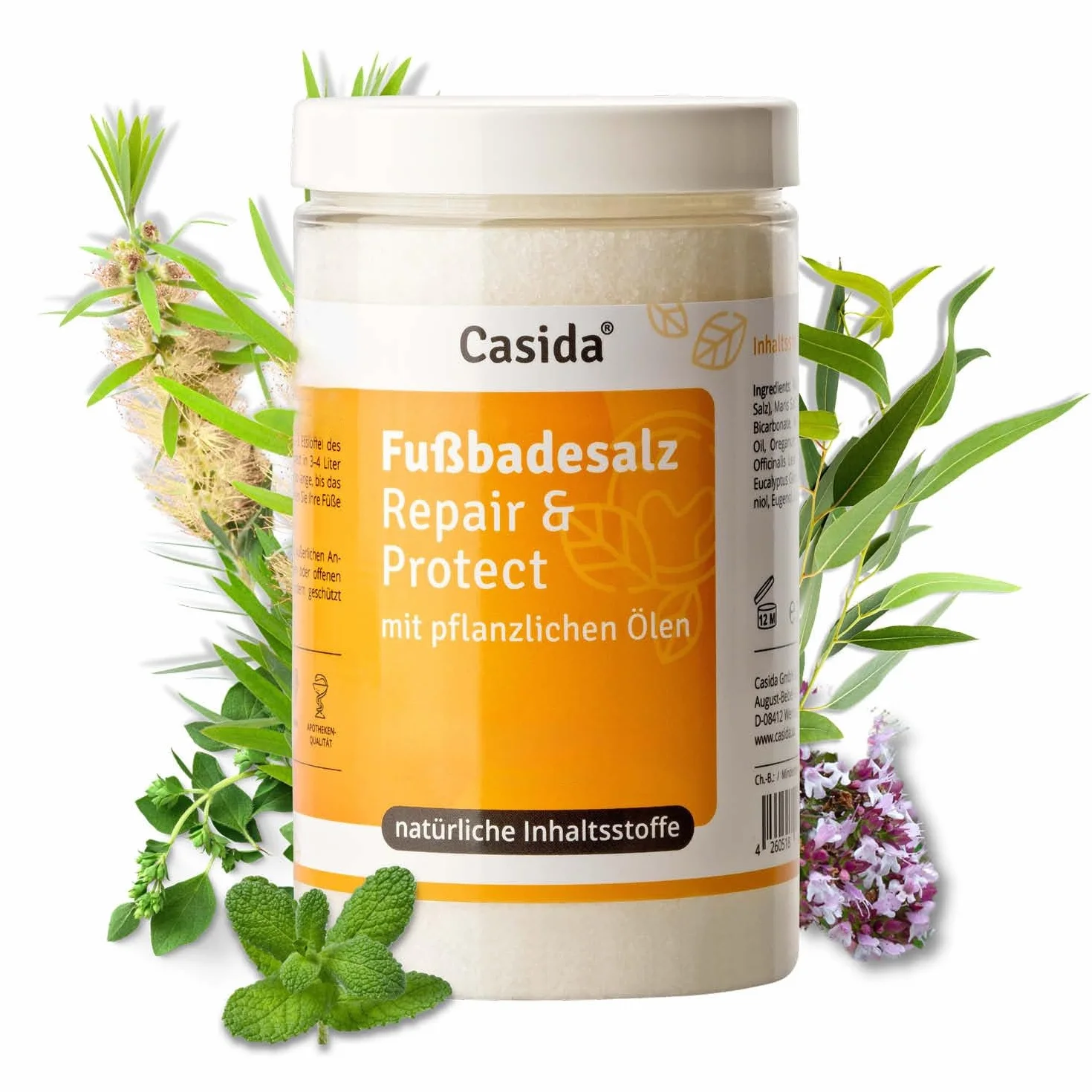Casida® Sól do Kąpieli Stóp Repair & Protect - ochrona, pielęgnacja i higiena w przypadku grzybicy stóp, grzybicy paznokci, zrogowaciałej skóry i nieprzyjemnego zapachu stóp - jakość apteczna - 375 g
