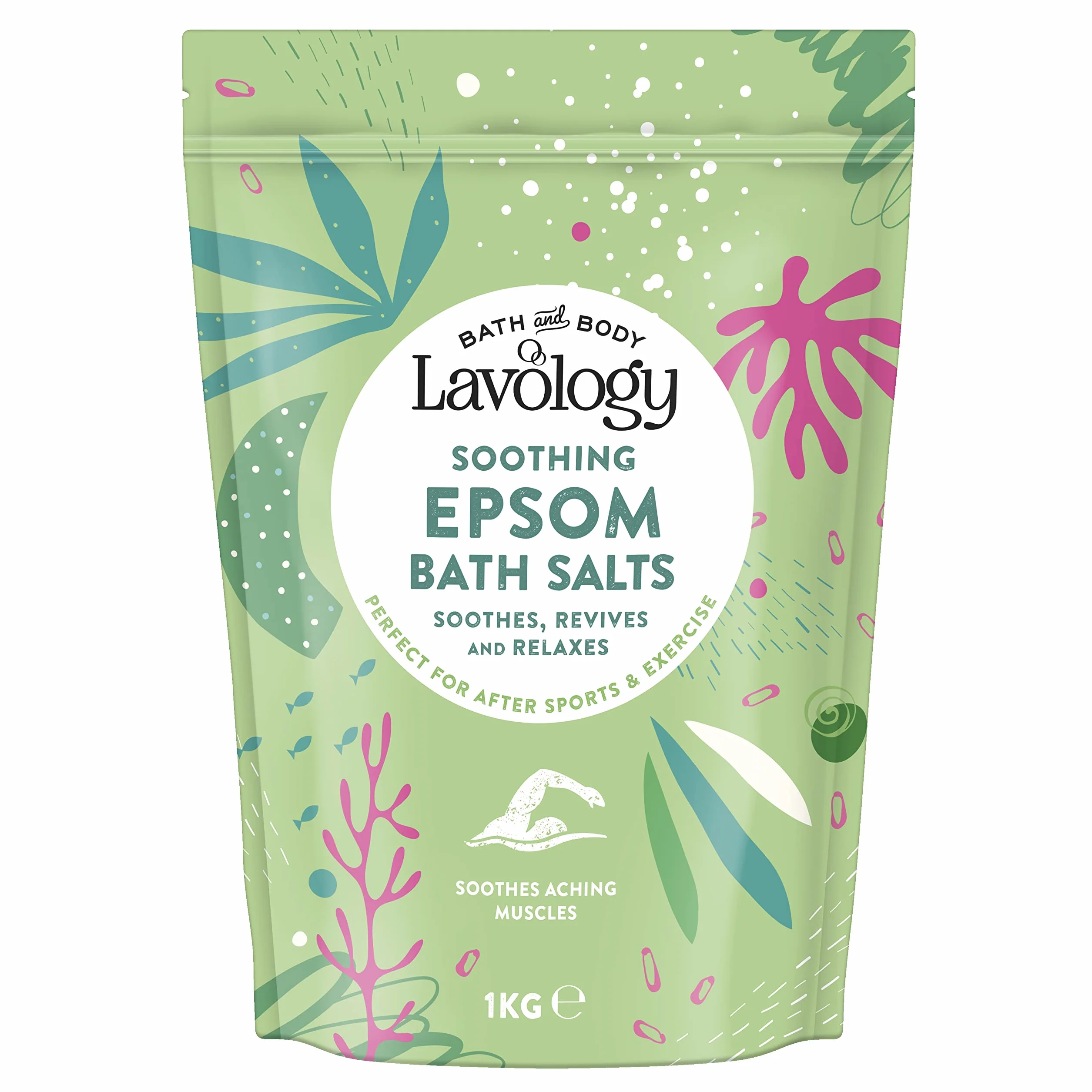 Lavology Epsom sól do kąpieli, wszystkie naturalne składniki, kojące, relaksujące, 1 kg