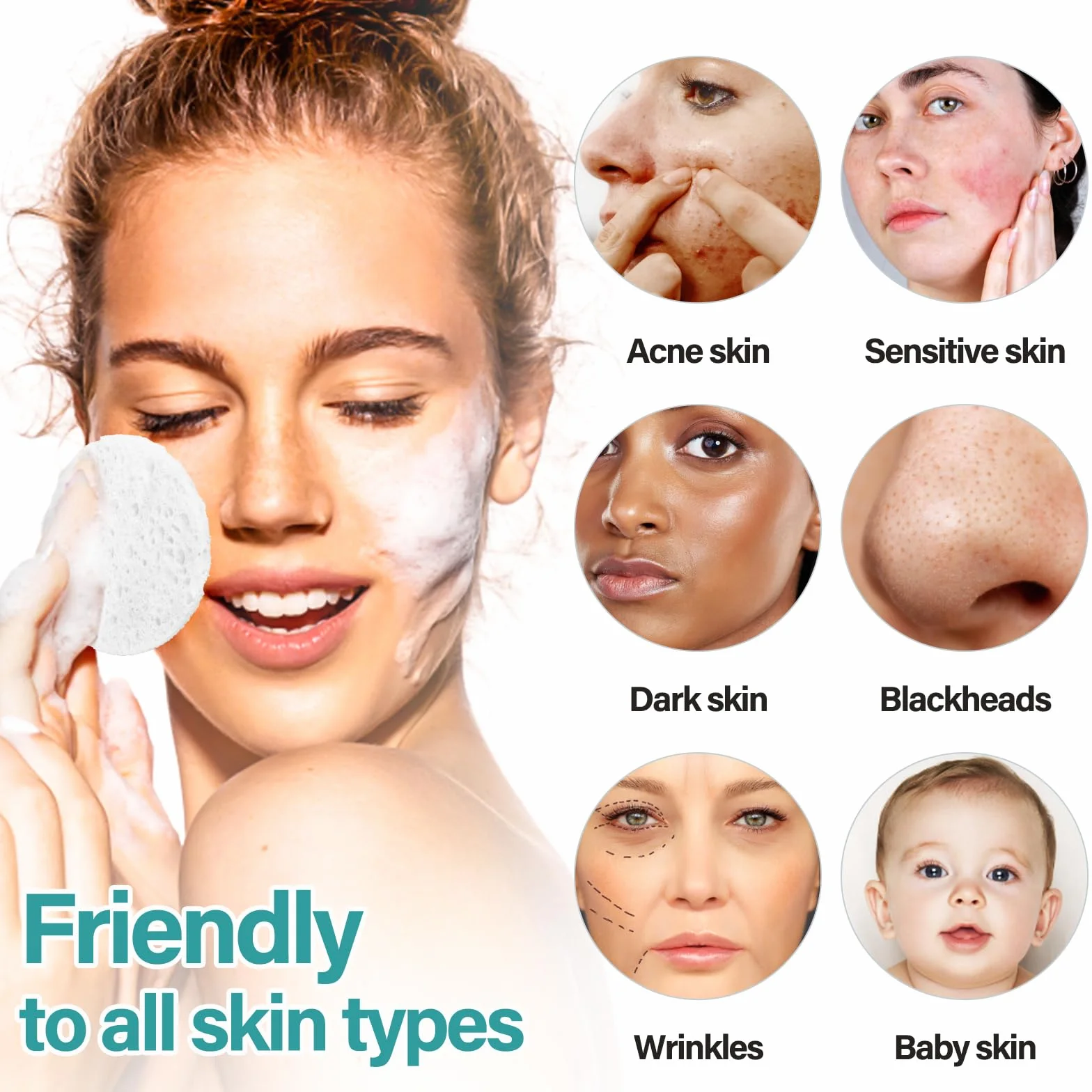 Yolev 50 sztuk Skompresowana gąbka do twarzy Spa naturalne piękno wielokrotnego użytku oczyszczanie twarzy i peeling do codziennej pielęgnacji skóry i demakijażu do twarzy Gąbki
