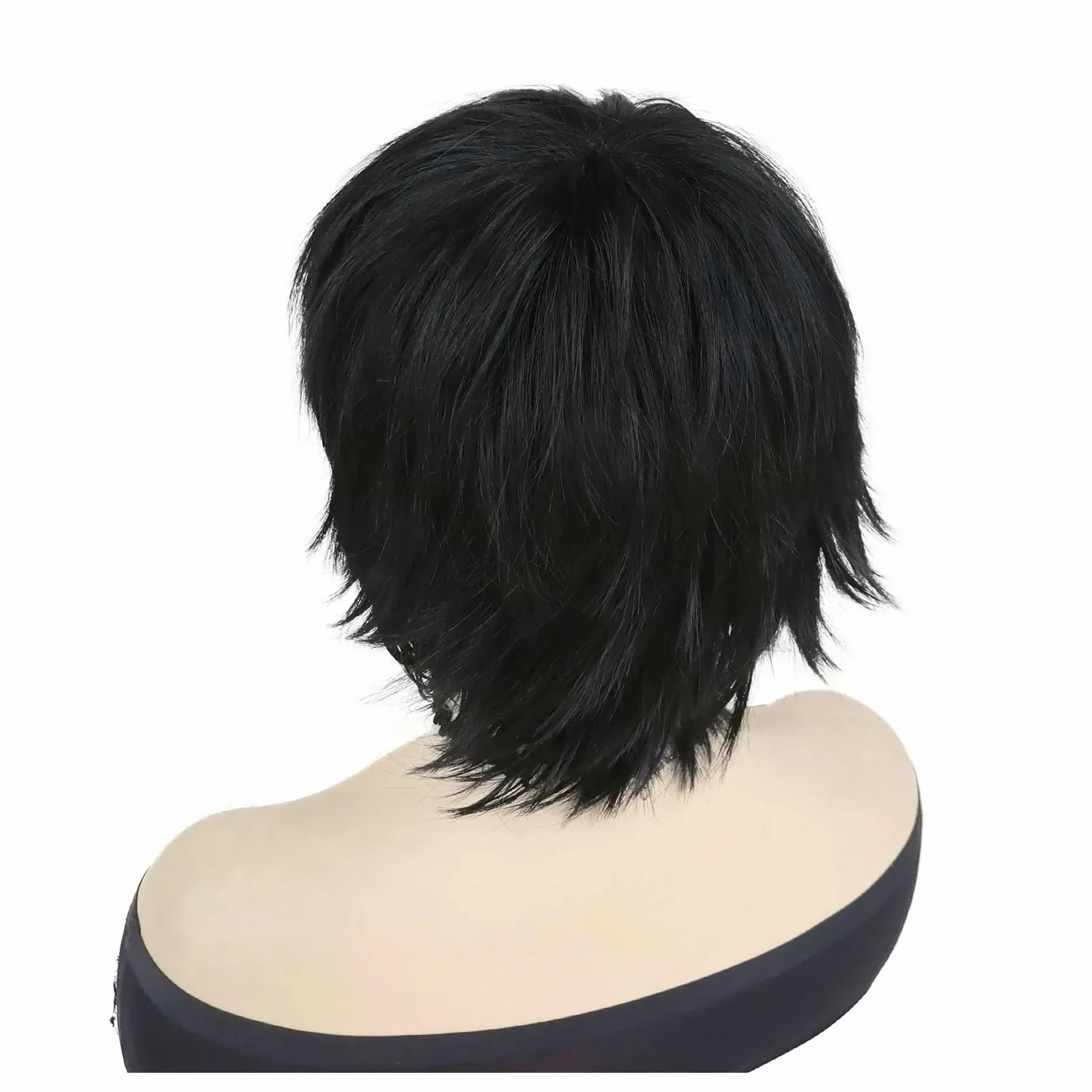 1 szt. Krótkie czarne peruki dla kobiet włosy syntetyczne peruka do cosplay z grzywką Shag kręcone fryzury Anime impreza przebierana naturalne(Pink)
