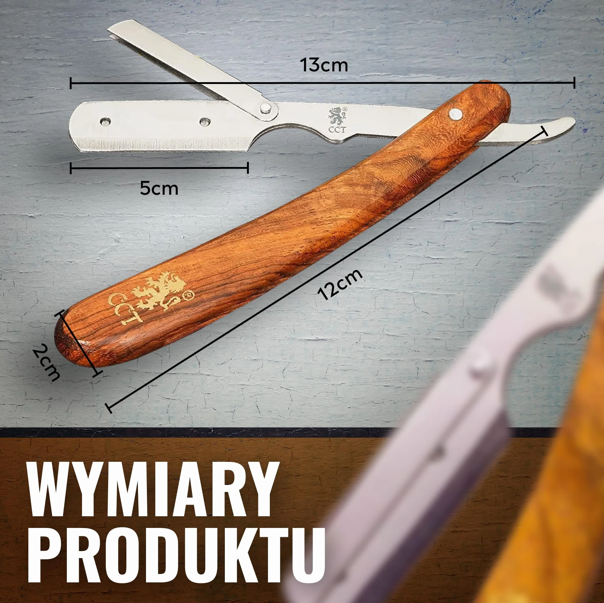 Profesjonalny zestaw brzytwy The Cambridge Cutthroat® Missanda z Drewna i Stali Nierdzewnej, brzytwa z pojedynczym ostrzem premium, do stylizacji wąsów i brody, z etui podróżnym