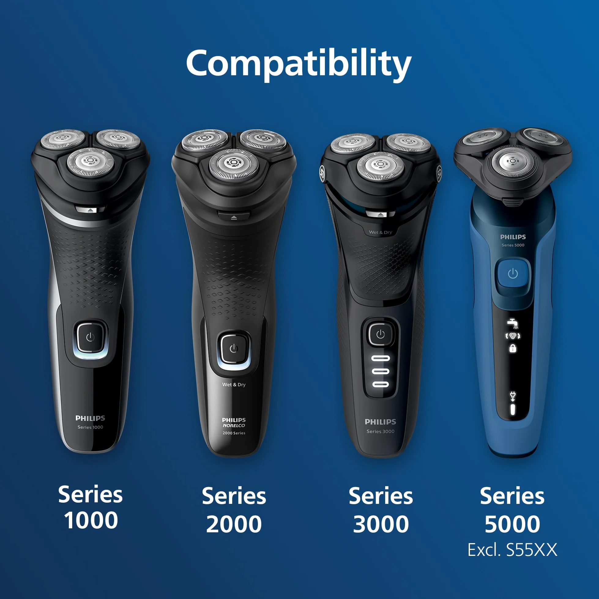 Philips Norelco oryginalne głowice golące SH30/52, kompatybilne z Norelco Shaver Series 1000, 2000, 3000 i 5000X, zaokrąglone