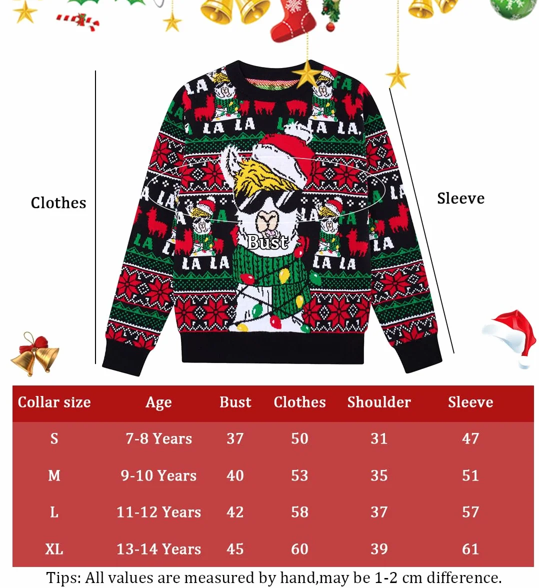 Fanient Chłopcy dziewczęcy sweter bożonarodzeniowy dla dzieci, sweter z dzianiny, zabawny nadruk 3D, bluza bożonarodzeniowa, 7-14 lat