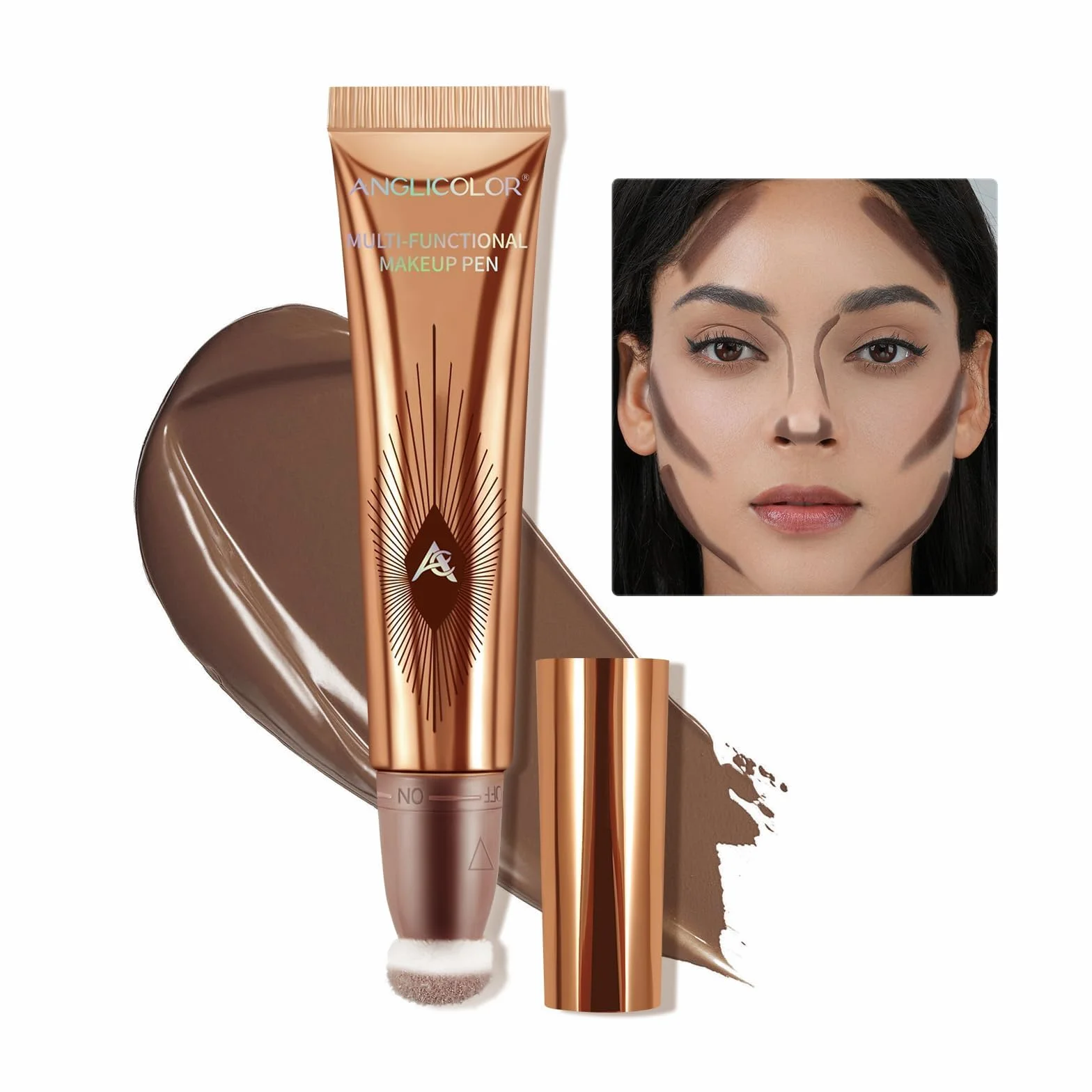 Anglicolor Bronzer W Płynie,Contour Beauty Wand,płynna różdżka konturowa dla naturalnie rzeźbionego wyglądu,sztyft do konturowania z aplikatorem (03#Leichtes Medium, 12ml)