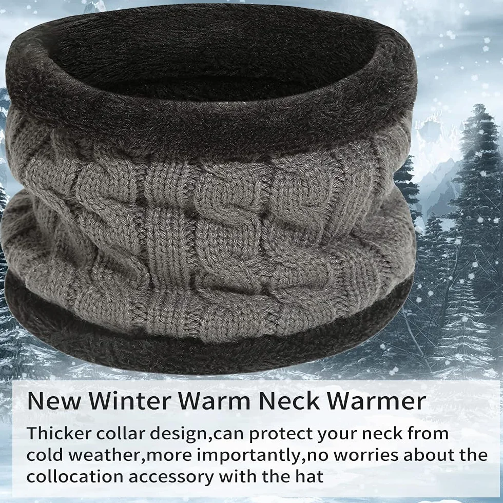 Zimowa czapka beanie, zestaw szalików, podszewka z polaru, ciepła dzianinowa czapka i ocieplacz na szyję, zimowa outdoorowa czapka narciarska i komin dla mężczyzn kobiet, szary, Rozmiar uniwersalny