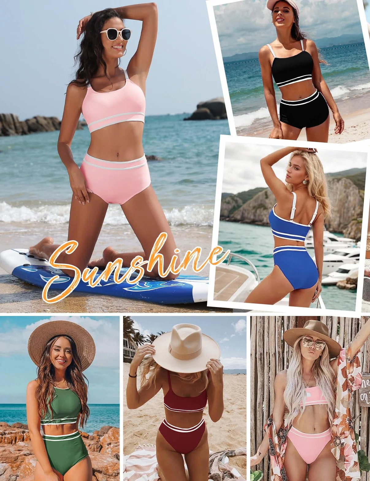 Yuson Girl Damski zestaw bikini z wysokim stanem, dwuczęściowy kostium kąpielowy, push up, moda kąpielowa, kontrola brzucha, blokowanie kolorów, sportowe bikini, seksowne zestawy bikini dla kobiet