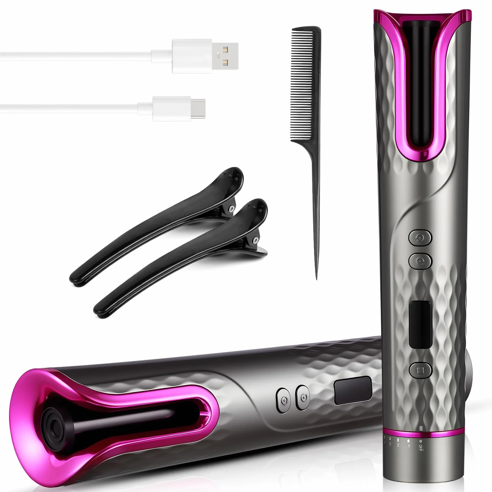 Flintronic Automatyczna lokówka do włosów bezprzewodowa ceramiczna USB 4 temperatury timery