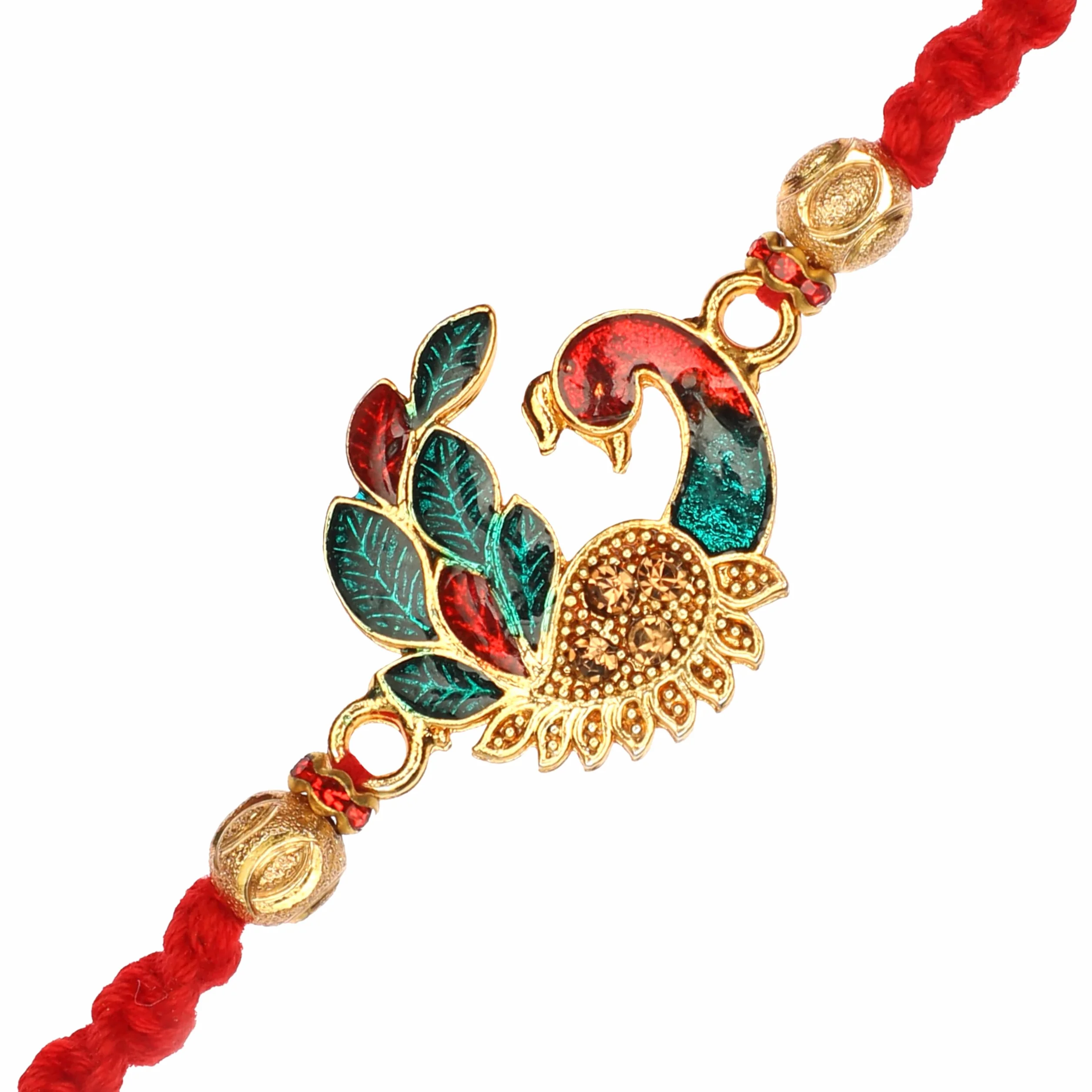 Aditri Creation Zestaw 2 rakhi dla brata, Rakhi dla Bhai, Bhaiya, Veera, Rakhi, bransoletka z nicią, Dora do Raksha, bandhan, opakowanie prezentowe z uchwytem Tilak Copra Kumkum Plate dla Pooja Indian