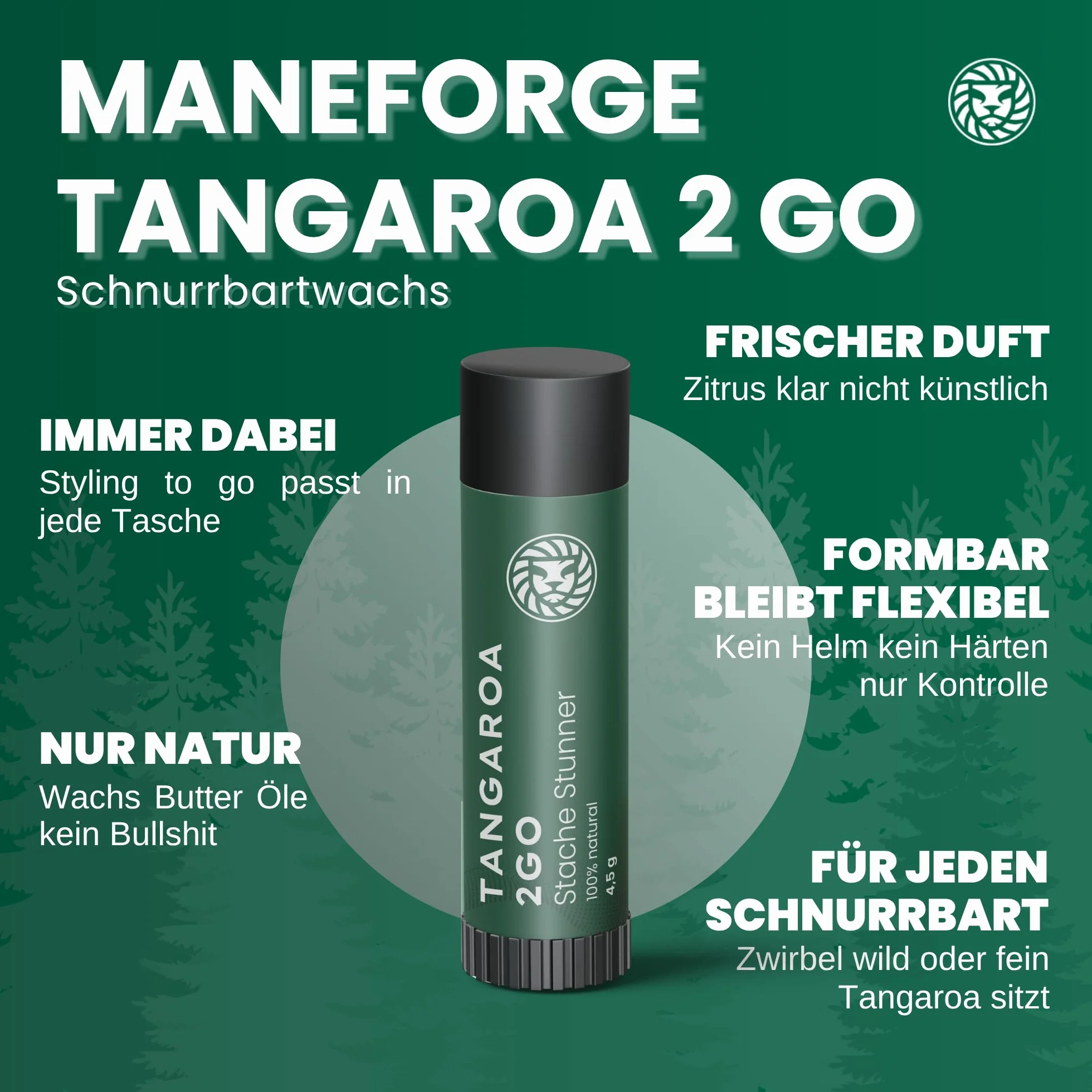 Tangaroa 2Go wosk do wąsów – 4,5 g – średnia przyczepność – 100% naturalny – zapach cytrusowy – bez wypełniaczy – bez dodatków – rozmiar podróżny – wyprodukowano w Słowenii