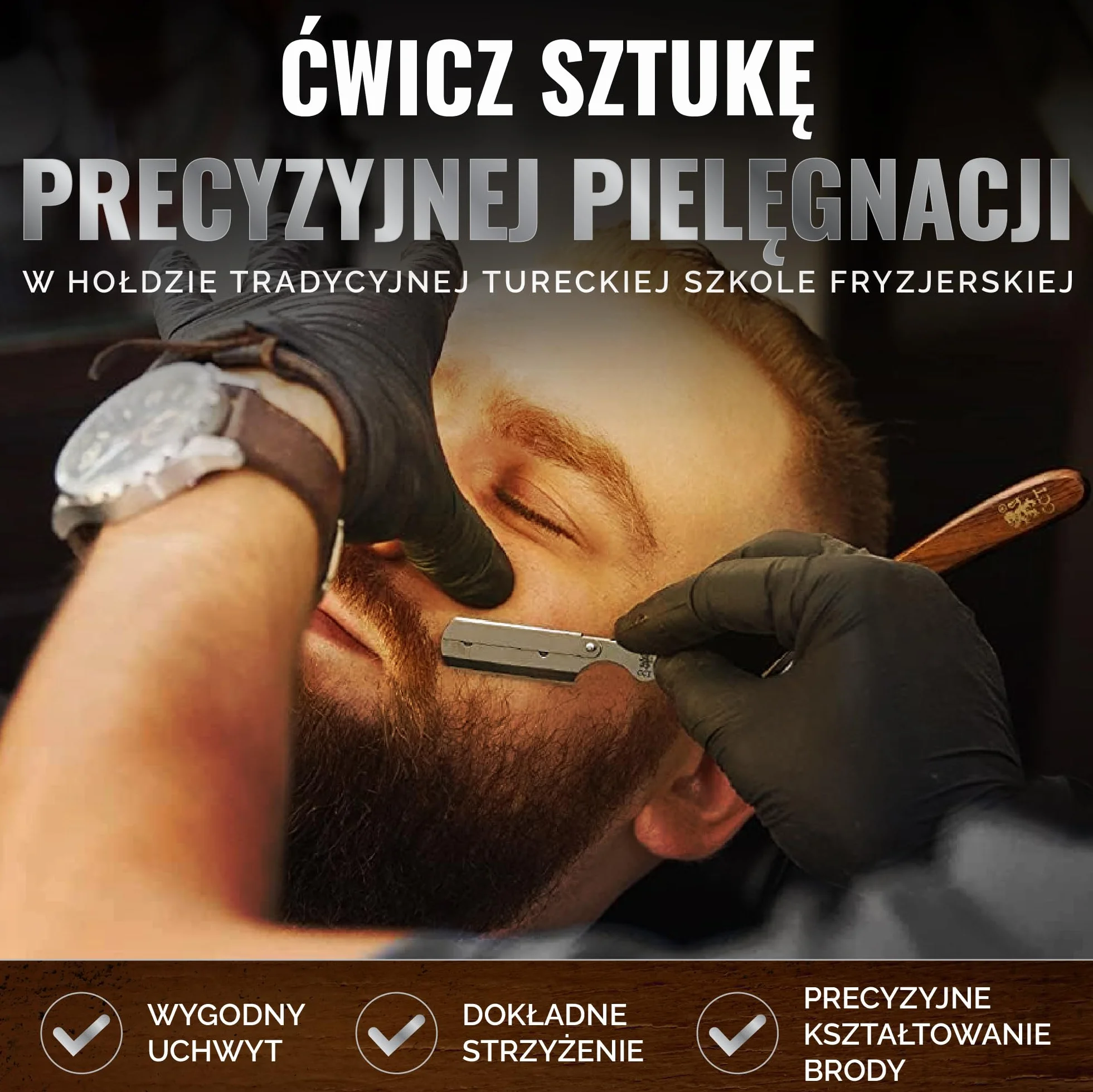 Profesjonalny zestaw brzytwy The Cambridge Cutthroat® Missanda z Drewna i Stali Nierdzewnej, brzytwa z pojedynczym ostrzem premium, do stylizacji wąsów i brody, z etui podróżnym