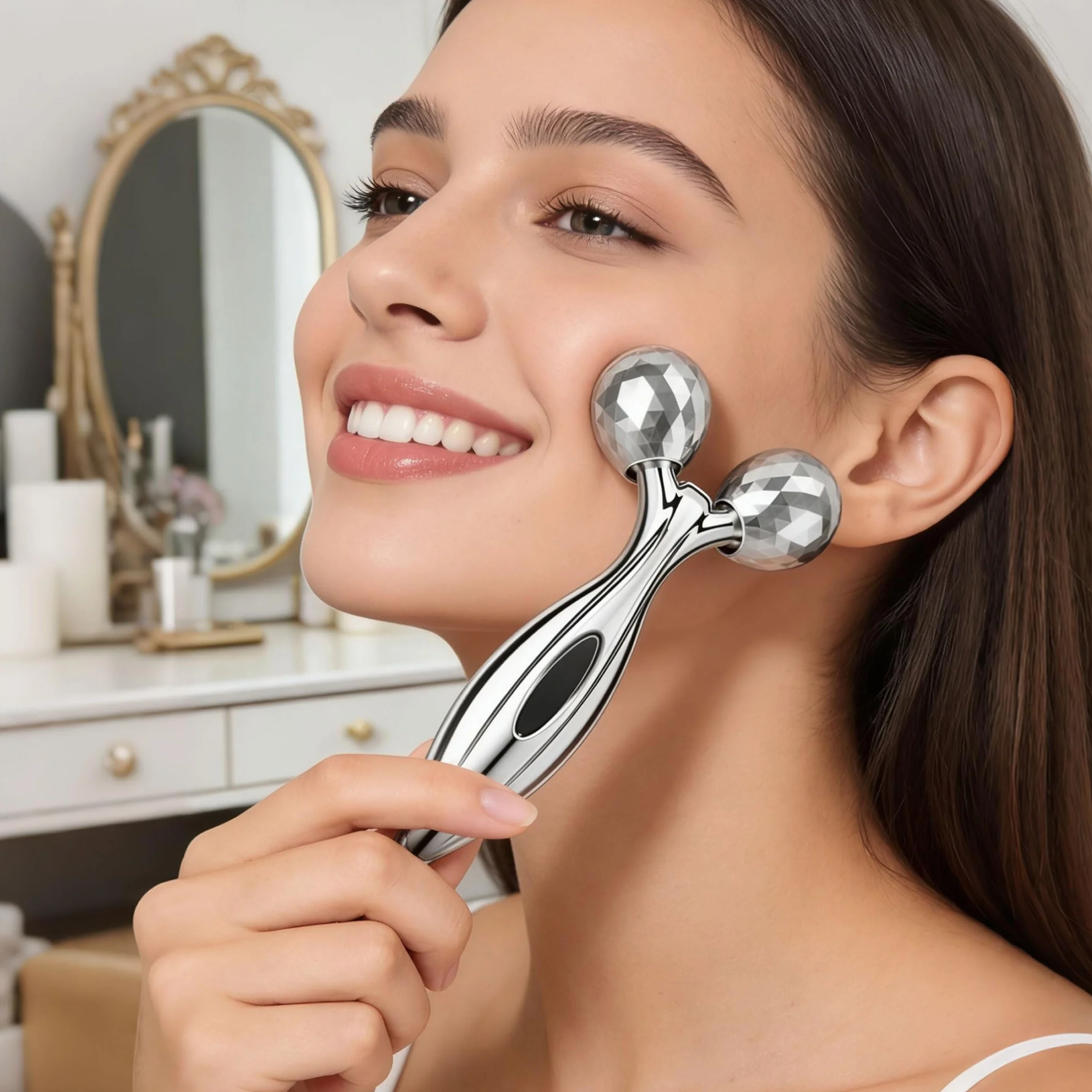 CINY 3D Roller Face Massager, Beauty Face Lift Tool Body Sculpting Firmer Shaper, Rozluźnienie Mięśni, Skin Tighten Lift 360 Stopni Rotation Roller Do Masażu Na Twarz Ręce Nogi Pośladki i Plecy, Srebrny