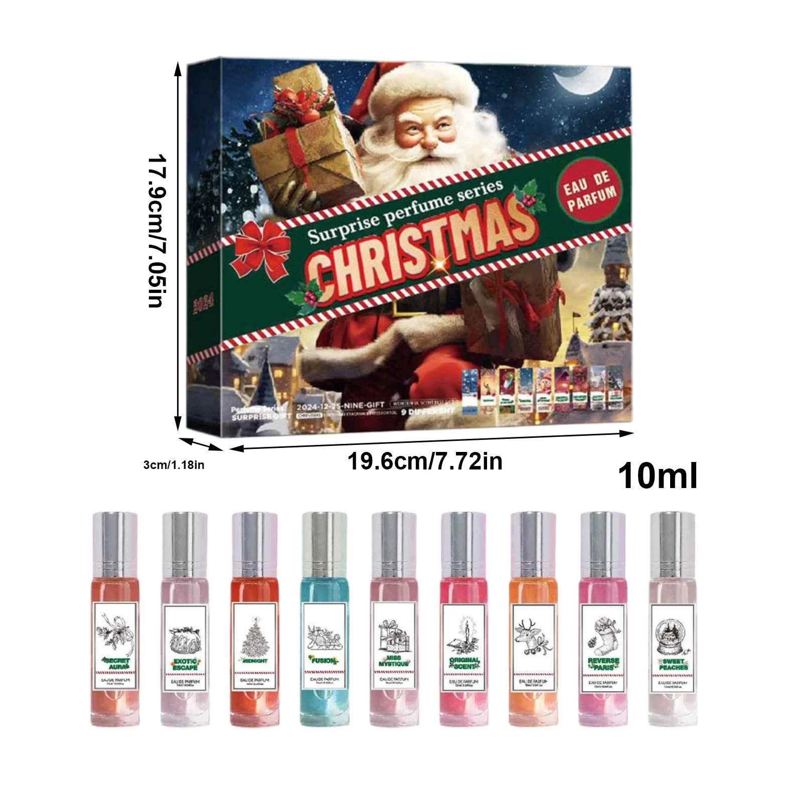 Kalendarz bożonarodzeniowy, zestaw perfum, kalendarz adwentowy, 9 dni, perfumy, zestaw zapachów dla kobiet, odliczanie dla kobiet, miękki i lekki zapach, 10 ml, dla dziewcząt i kobiet