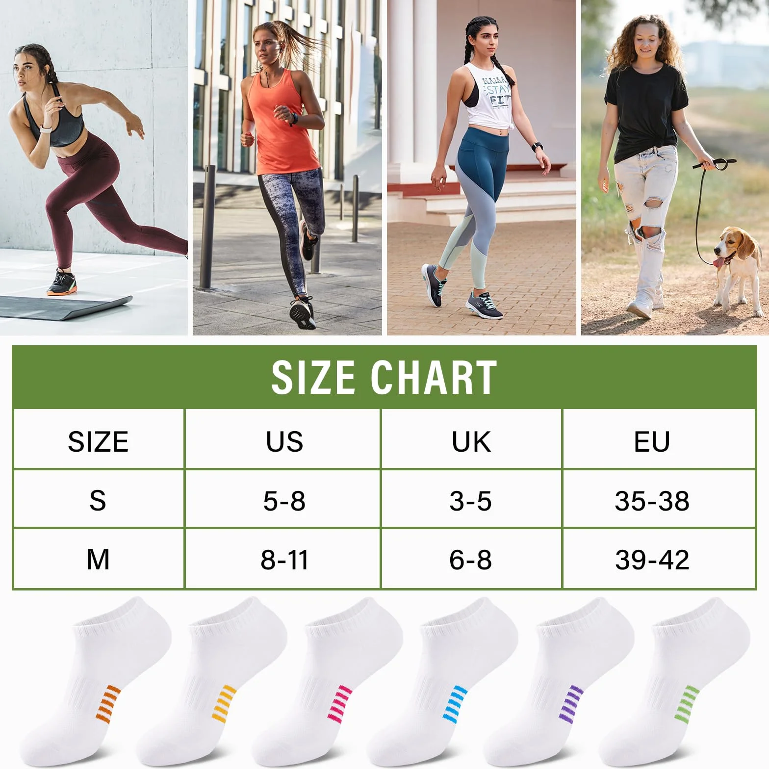 Damskie Skarpetki Sportowe z Bambusa 6/12 par, Oddychające, antypotne do biegania, Krótkie modele w wielu kolorach, Rozmiary 35-38 39-42, Idealny prezent na lato
