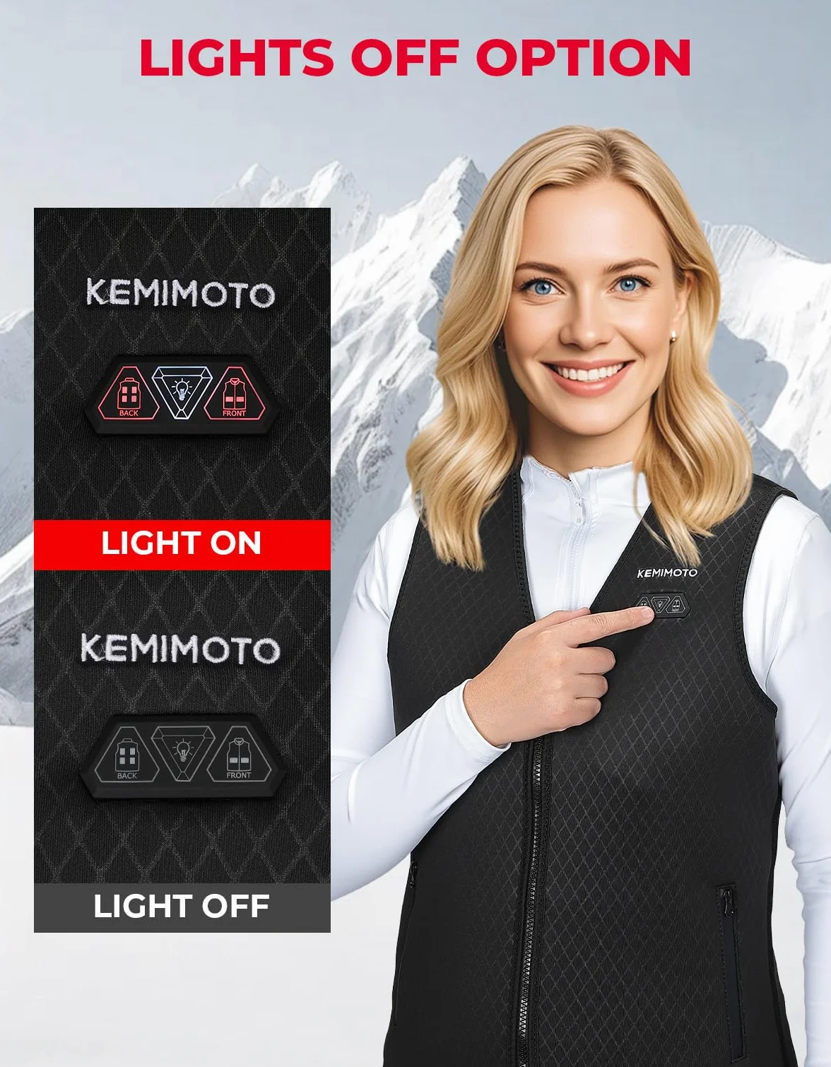 KEMIMOTO Ogrzewana kamizelka dla kobiet, podgrzewana kamizelka z 6 strefami ogrzewania, 3 regulowane poziomy ogrzewania, elektryczna kamizelka heziowa na zimę z USB, do motocykla, aktywności na