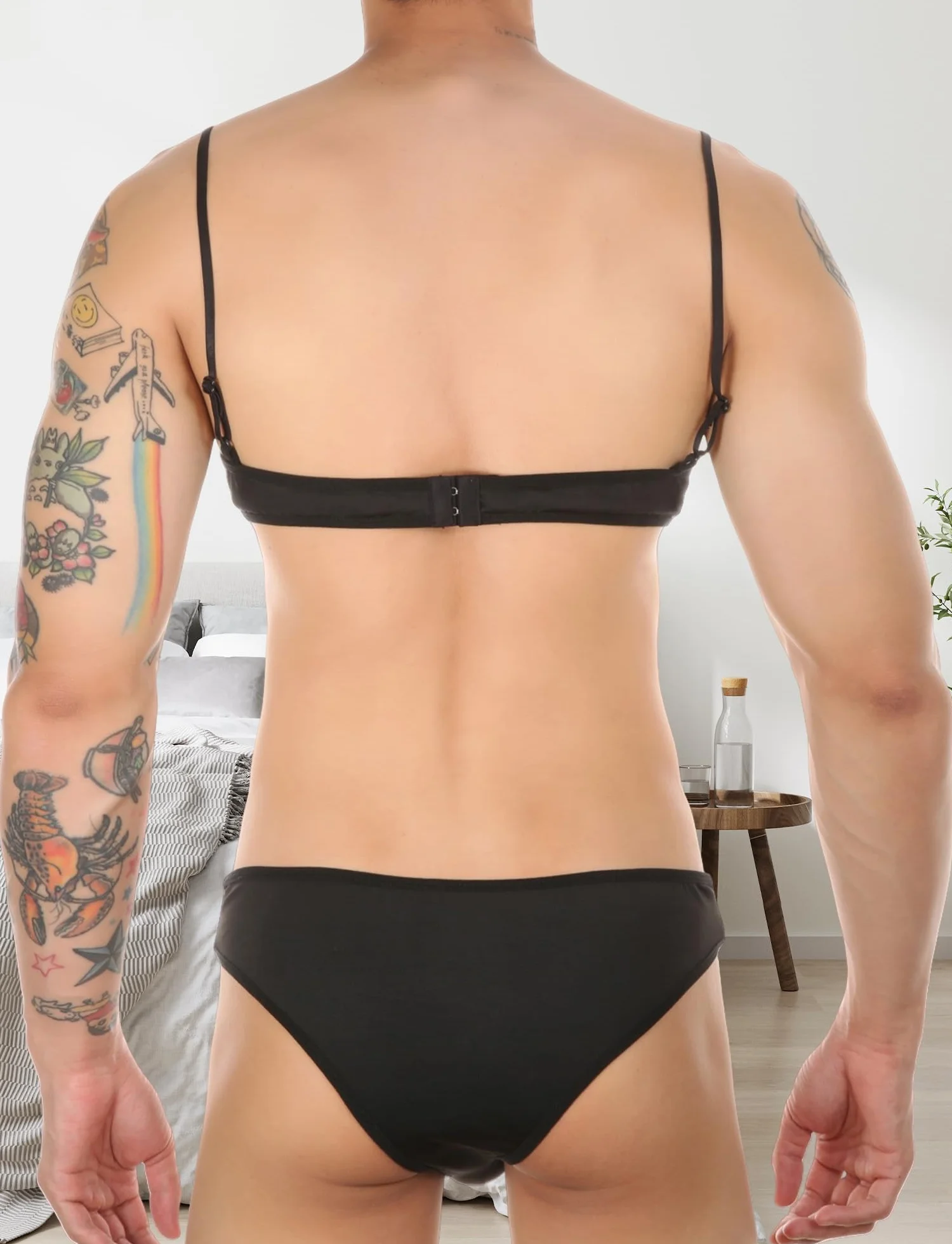 AIEOE Sissy zestaw seksownej koronkowej bielizny zestaw biustonosza i majtek lekki zestaw bielizny gejowskiej krzyżowy biustonosz i figi koronkowe majtki S-XXL