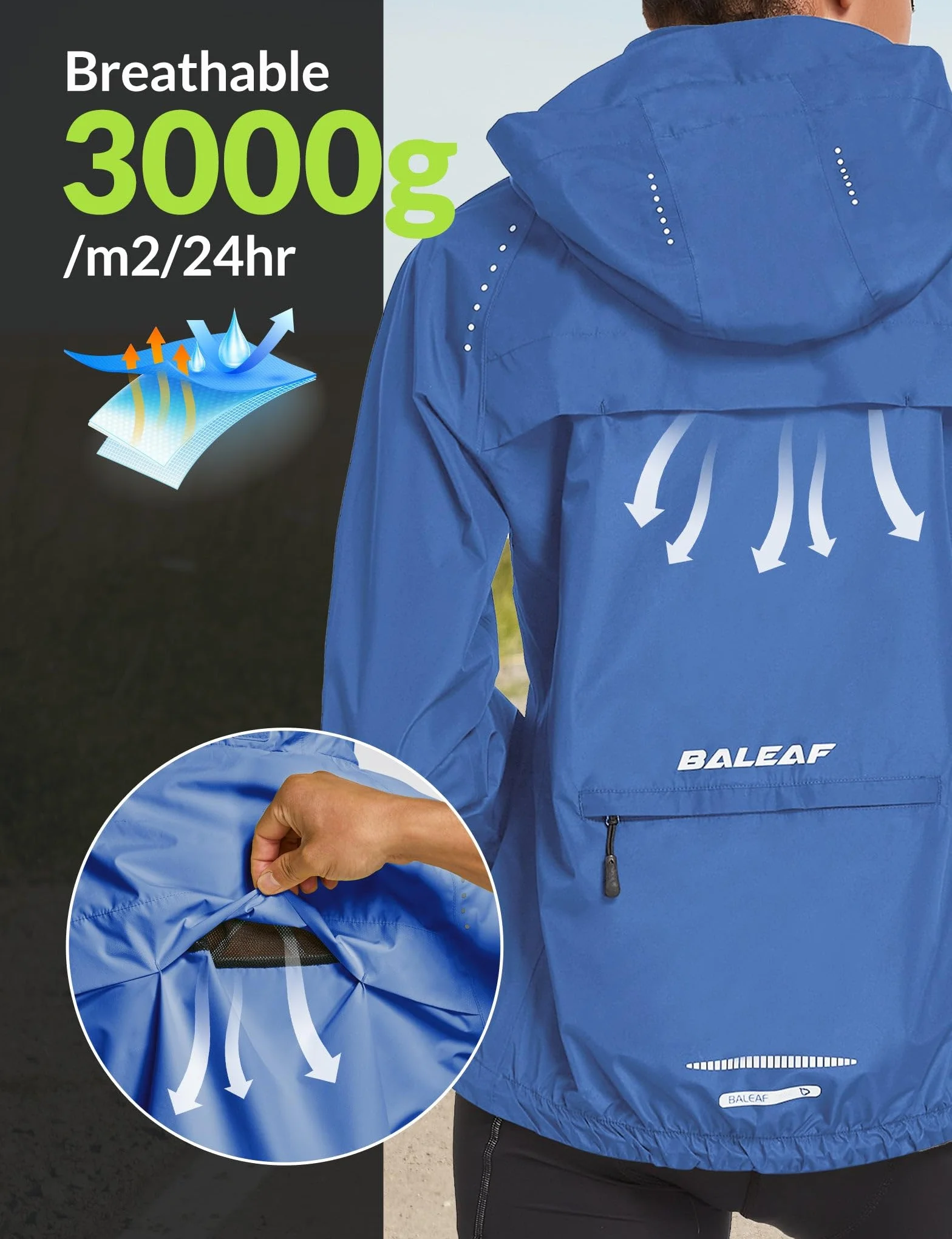 BALEAF Wodoodporne kurtki damskie kurtka rowerowa damska lekka outdoorowa płaszcze przeciwdeszczowe pakowalna bieganie wiatroszczelna chodzenie, 5-ciemnoniebieski, S