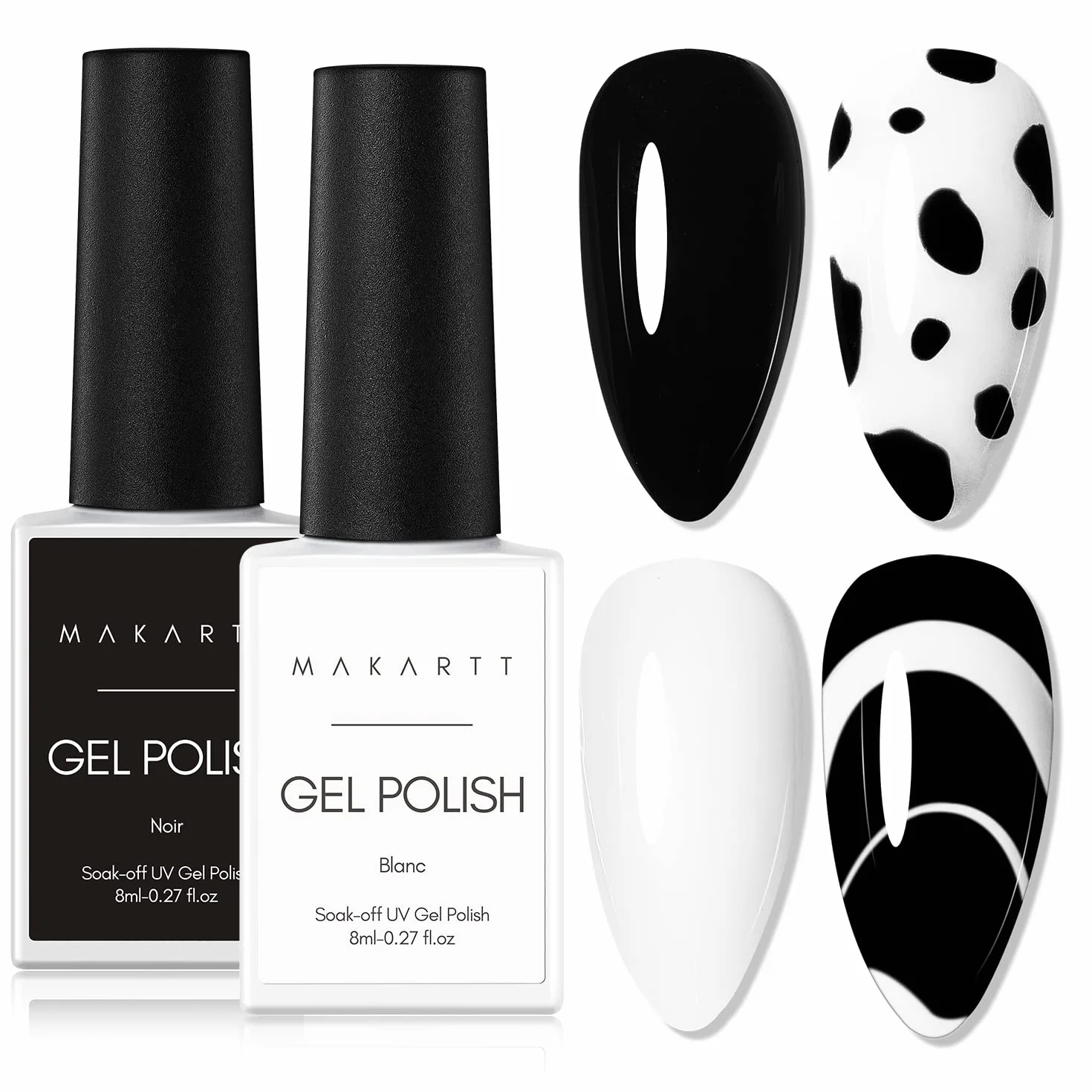 Makartt Zestaw żelowych lakierów do paznokci, czarny biały zestaw żelowych lakierów do paznokci czarno-biały Soak Off Nail Gel Polish LED Required UV Gel Polish Kit czarne białe paznokcie żel do