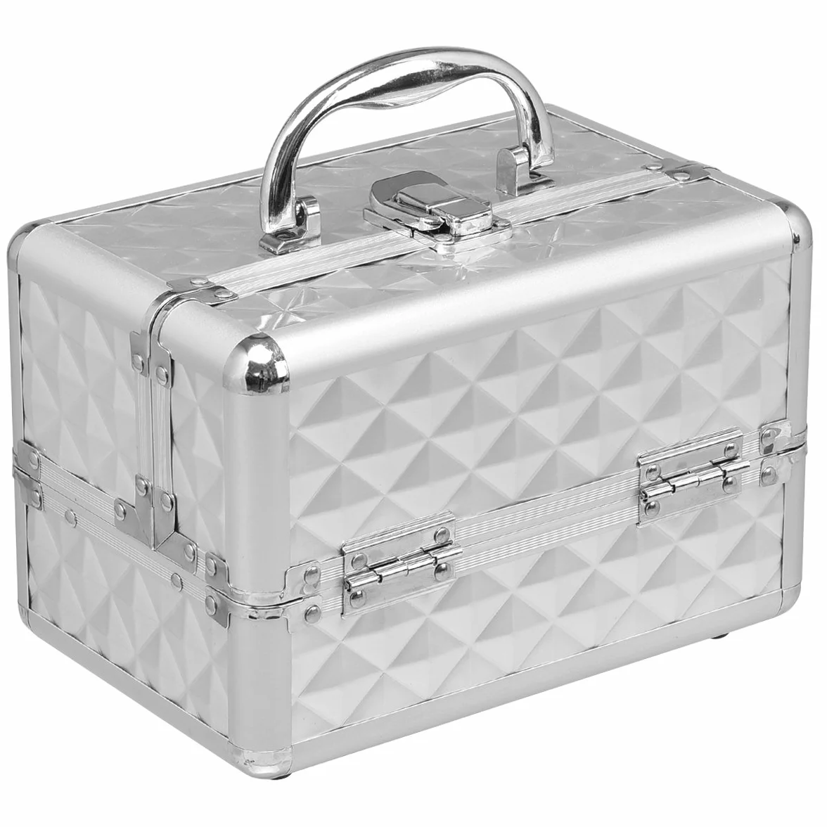 COSTWAY kuferek kosmetyczny Beauty Case, kuferek na biżuterię, walizka fryzjerska z lustrem, srebro, 23 x 15 x 18cm