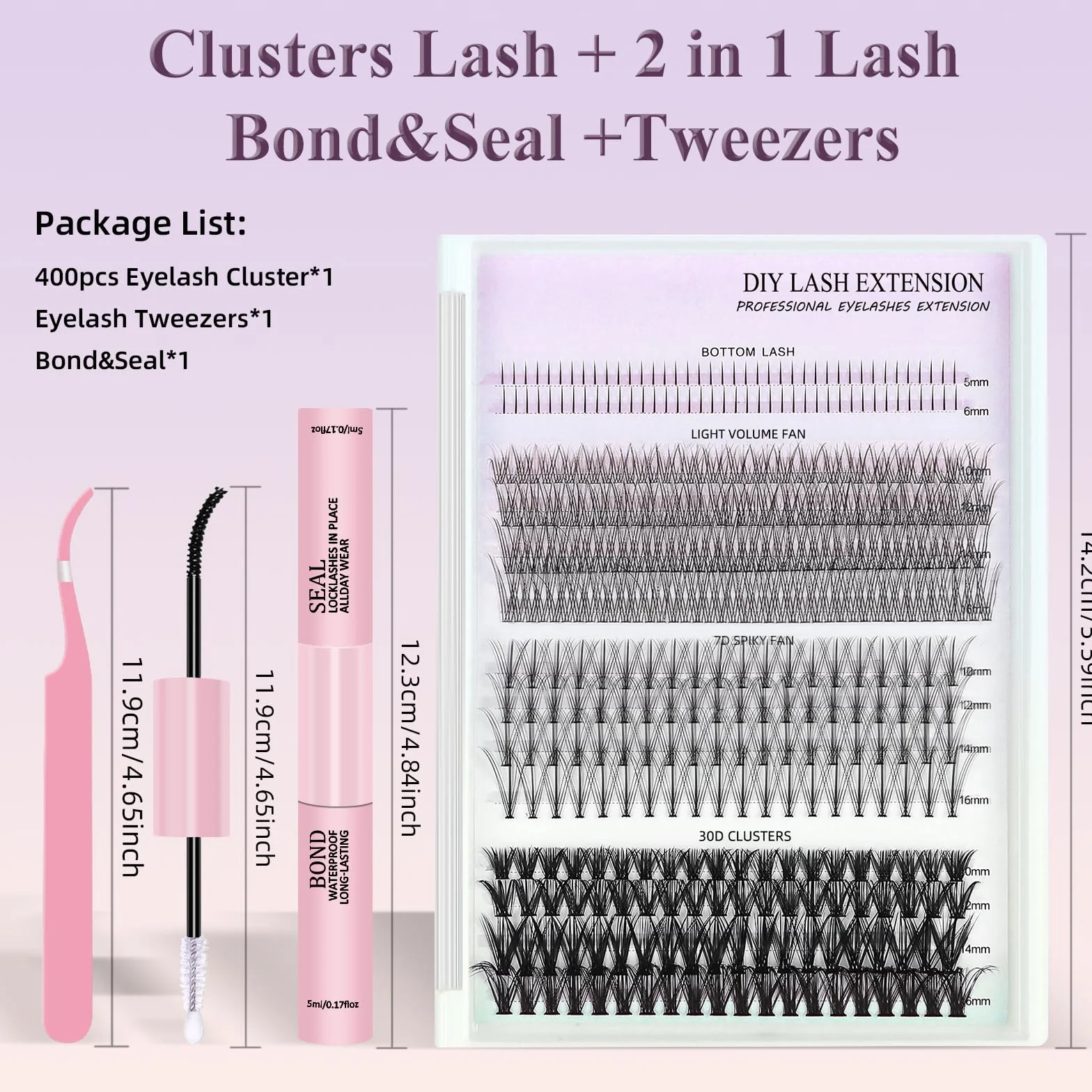 Przedłużki do rzęs 400 kępek, DIY 5-16mm mieszane długości zestaw przedłużek do rzęs, indywidualne 4 style sztuczne rzęsy z Lash Bond i Seal i pęsetą, zestaw do przedłużania rzęs