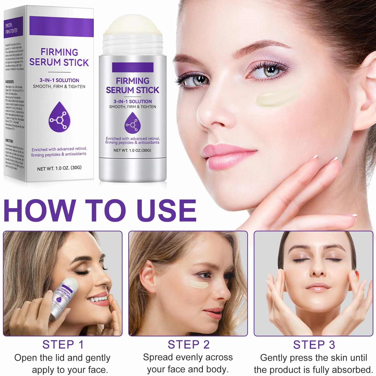 Retinol Ujędrniające serum w sztyfcie, Advanced Retinol Firming Serum Stick, peptydy zapobiegające zmarszczkom, pałeczki kolagenowe, przeciwzmarszczkowe, do ciała, podnoszenia
