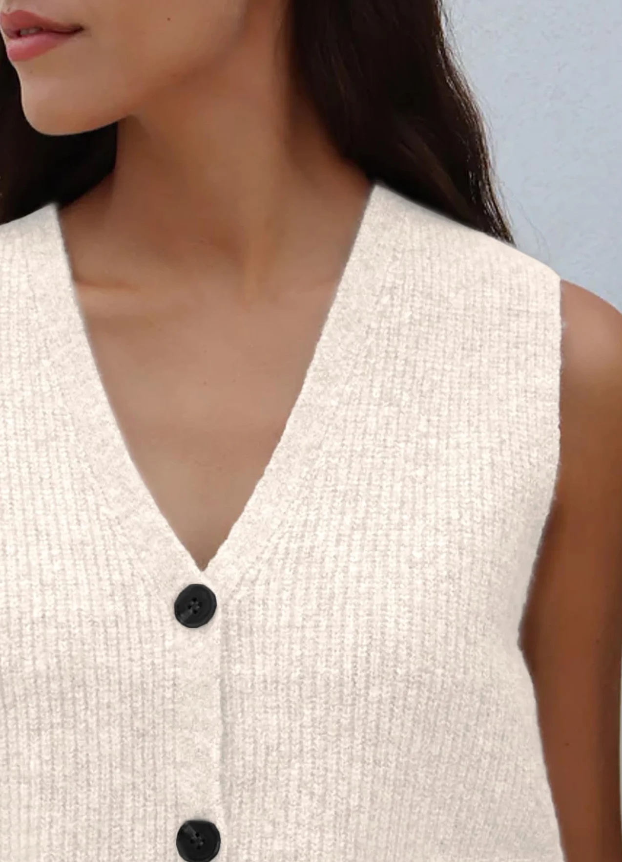 TZLDN Sweter damski z kieszeniami, bez rękawów, elegancka kamizelka z guzikami, dzianina, dekolt w serek, luźna, luźna, z dzianiny, sweter, kurtka jesienna