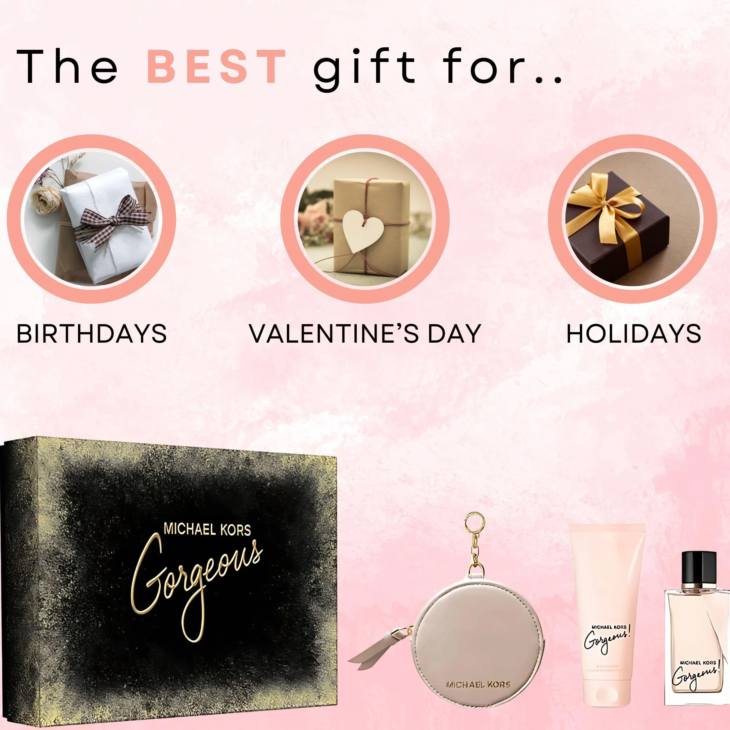 Michael Kors Gorgeous zestaw prezentowy 3,4 uncji EDP Spray balsam do ciała torebka