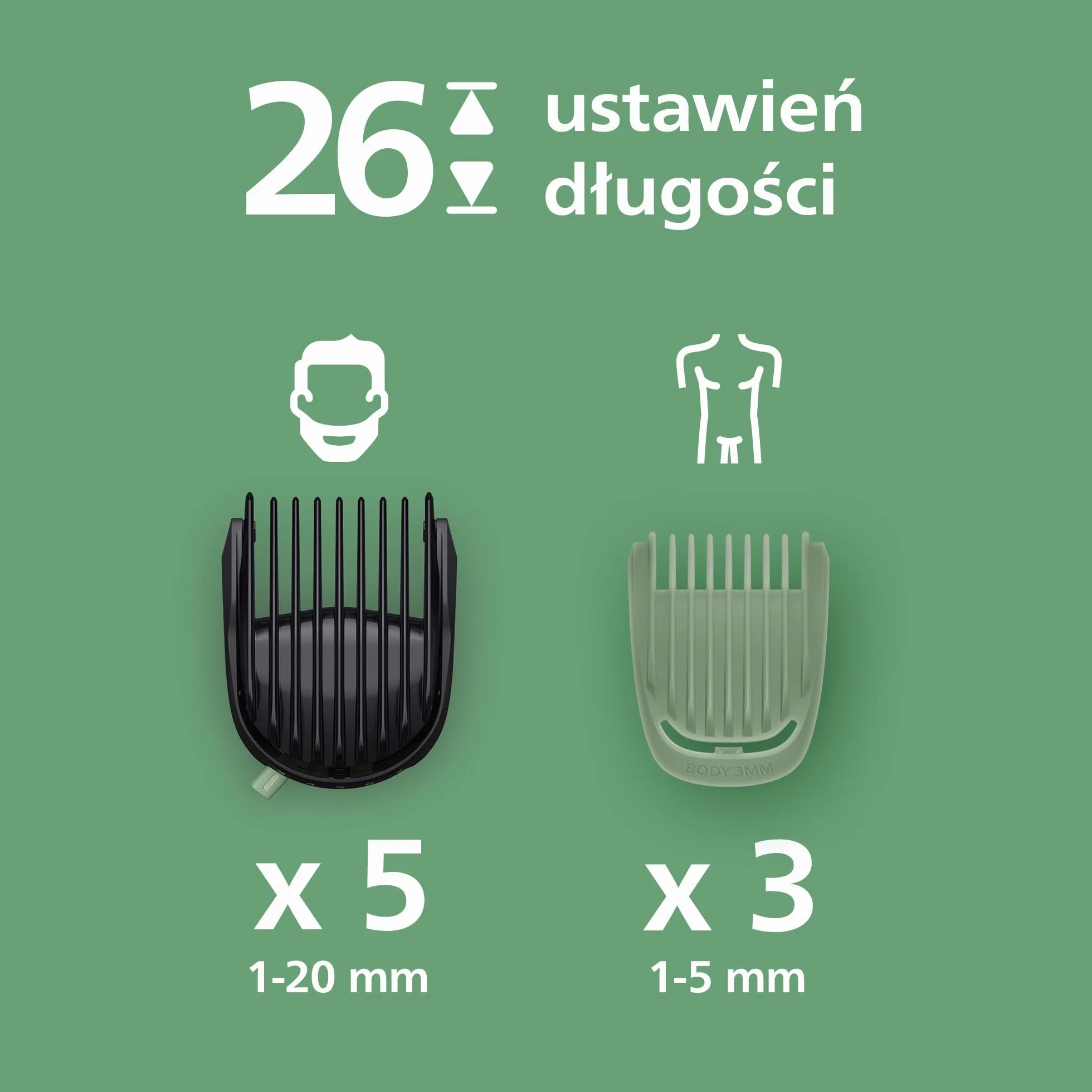 17-elementowy trymer Philips Multigroom All-in-One z serii 7000: trymer do twarzy, głowy i ciała, samoostrzące się metalowe ostrza, 26 ustawień długości (0,5-20 mm), model MG7961/15
