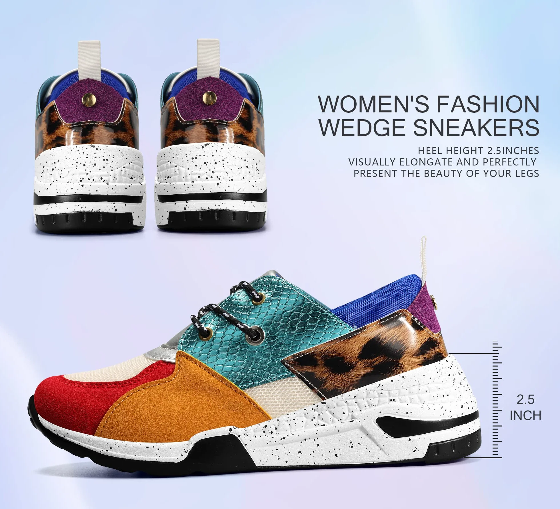 LUCKY STEP Damskie trampki na wysokim obcasie na koturnie moda platforma retro sznurowane buty na co dzień
