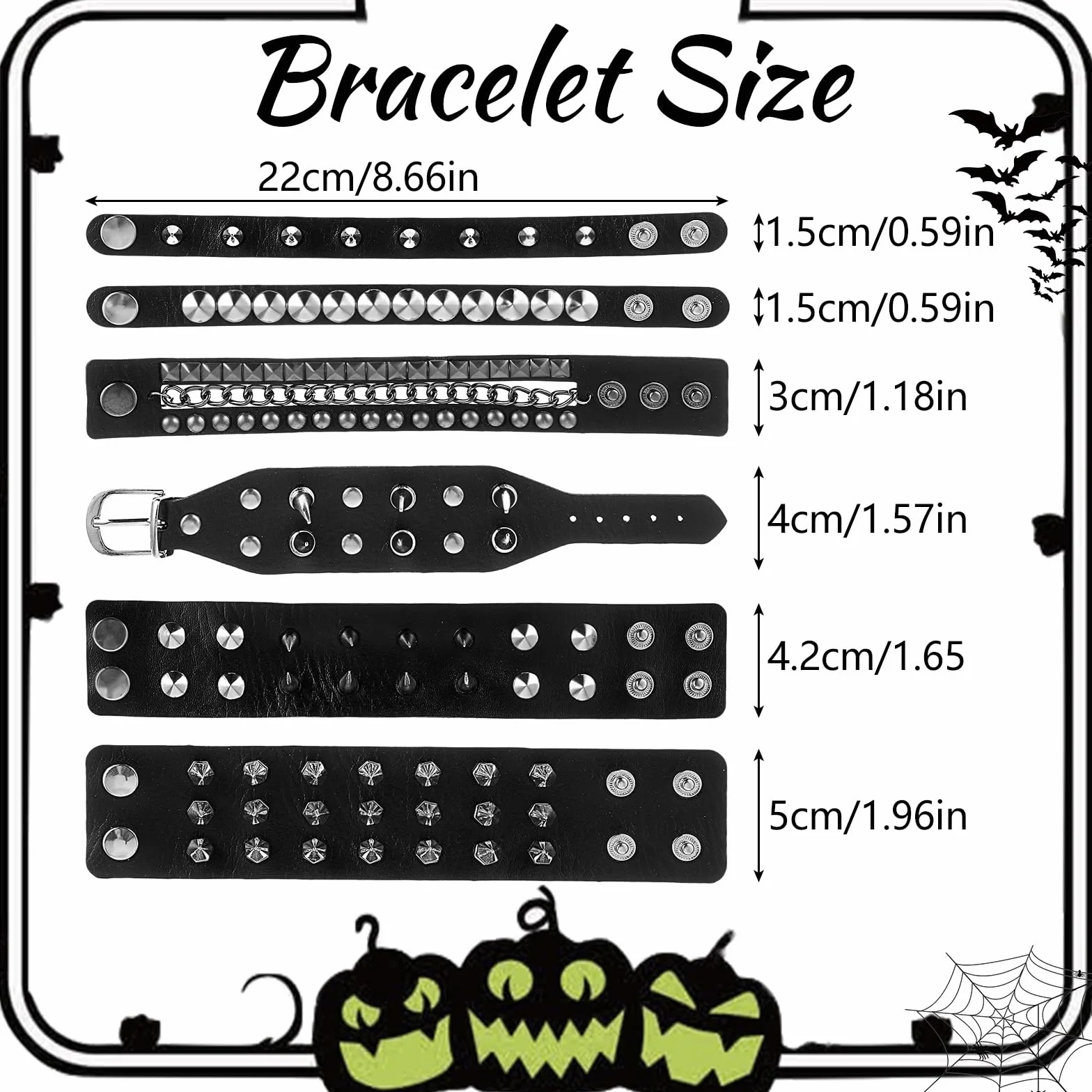 Molain 6 szt. kolczastej skórzanej bransoletki - czarna nabijana punkowa rockowa gotycka bransoletka z metalowym nitem opaska na nadgarstek dla mężczyzn kobiet akcesoria na Halloween