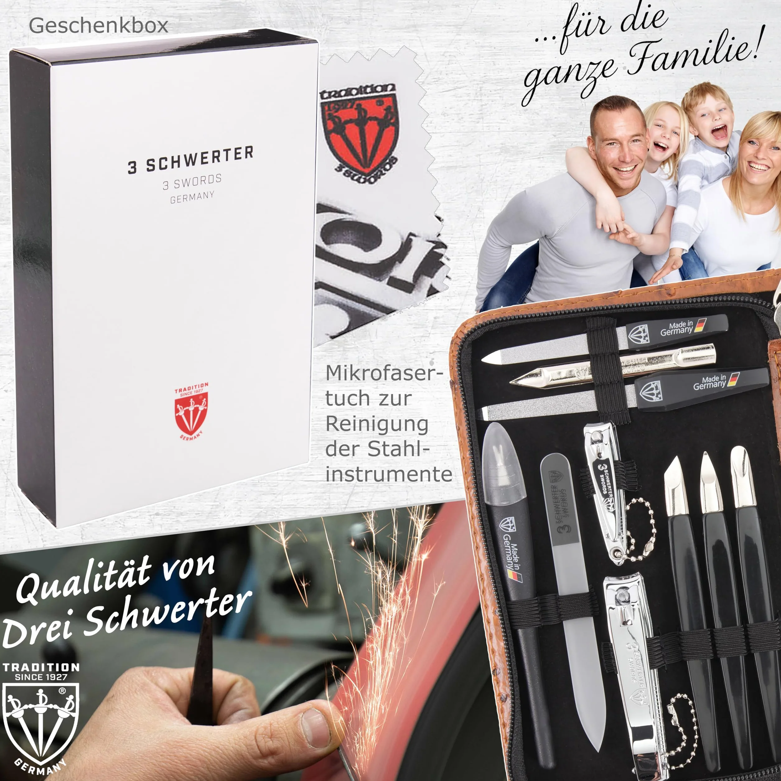 3 Swords Germany zestaw do manicure 16 elementów szklany pilnik Solingen