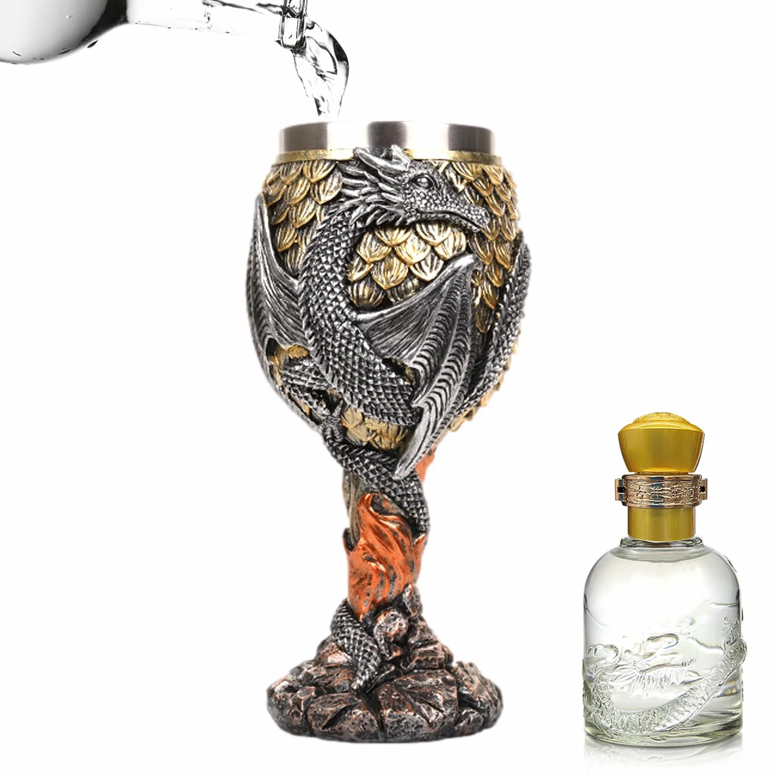 Średniowieczny kielich, smoczy kieliszek do wina - Kielich do wina ze stali nierdzewnej Dragons,Kielichy Smoków, bezpieczny i kreatywny średniowieczny kielich codziennego picia i dekoracji przyjęć