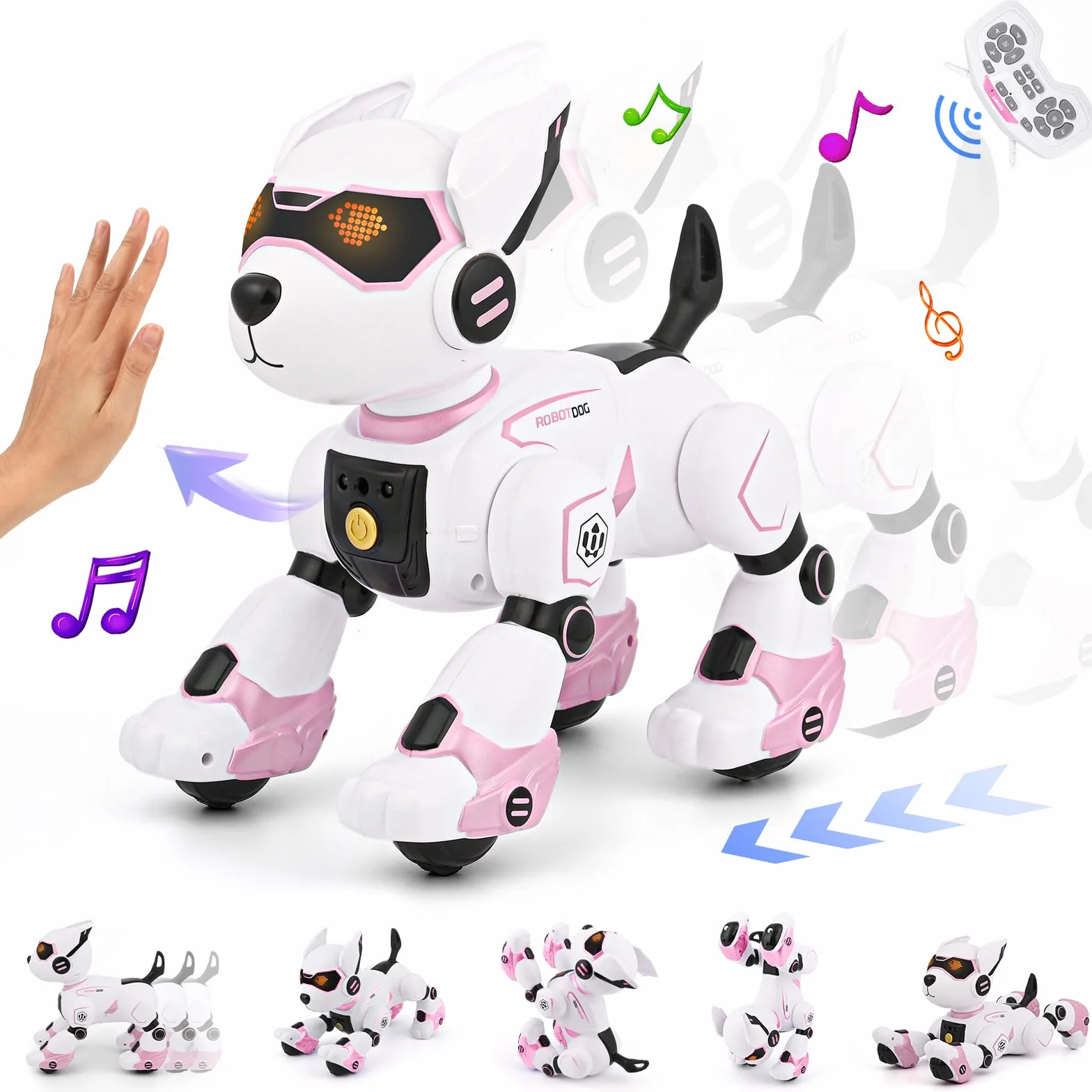 GuKKK Robot pies zdalnie sterowana zabawka dla dzieci, zdalne sterowanie dla zwierząt domowych, programowalny robot, zabawka dla psa, sterowanie gestami, interaktywny dotyk, muzyka taneczna, imitacja