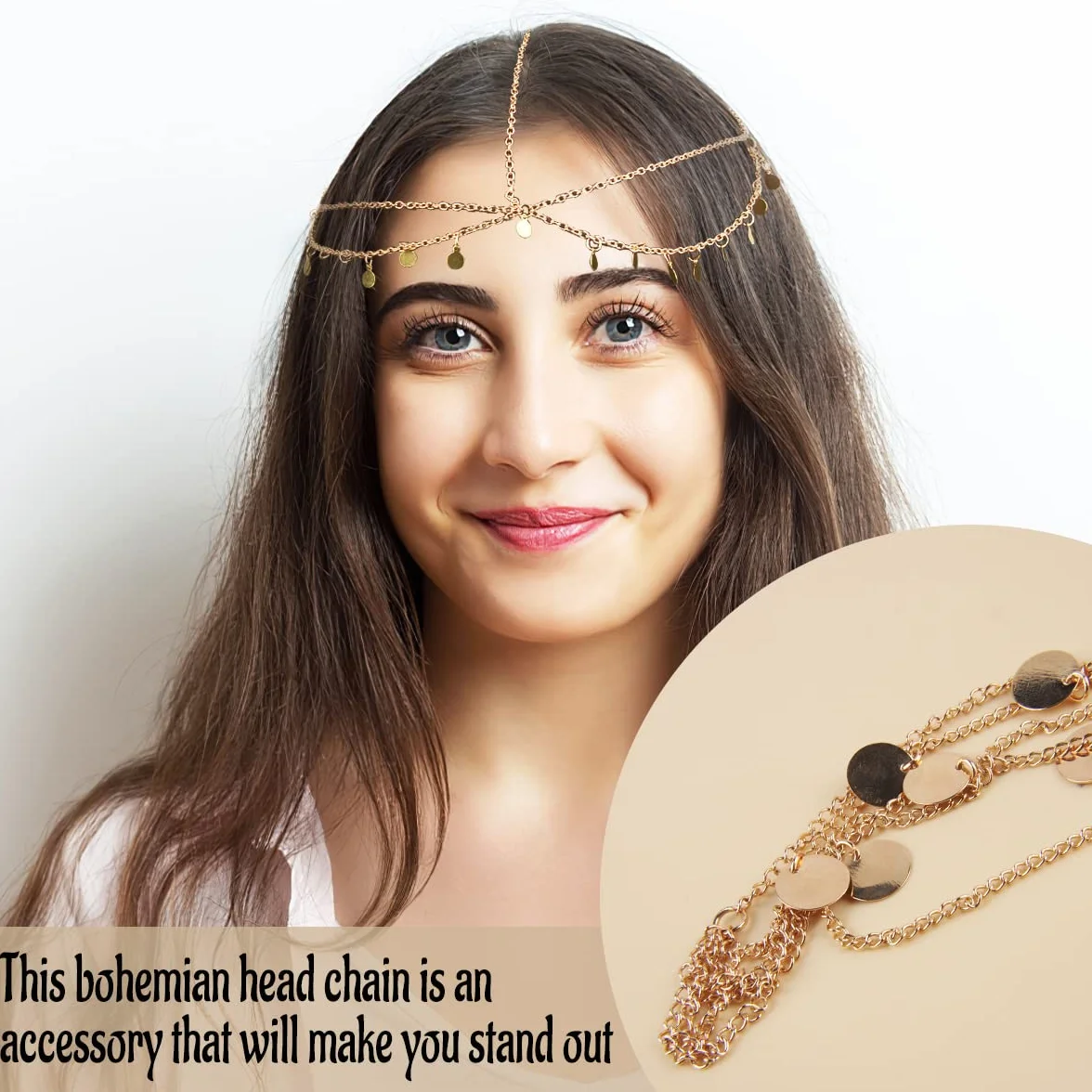 Złota ozdoba na głowę w stylu boho, 2 sztuki, w stylu vintage, ozdoba na głowę z zawieszką, łańcuszek z frędzlami, ozdoba do włosów na festiwal, dla kobiet i dziewcząt