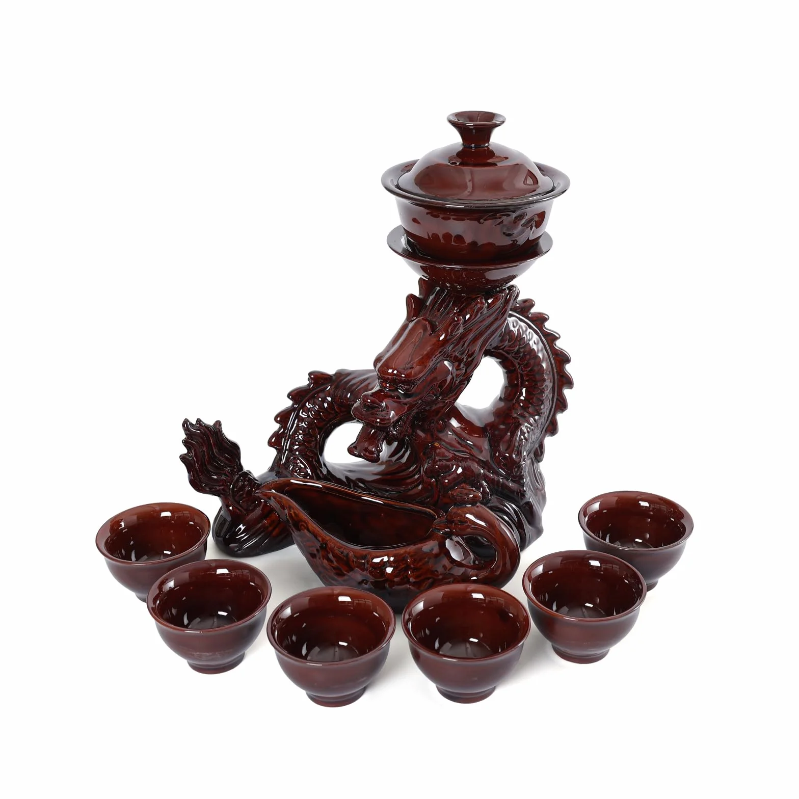 fanquare Półautomatyczny zestaw do herbaty chiński Loong Kungfu czajniczek filiżanka do herbaty czerwona porcelana serwis do herbaty dla mężczyzn dorosłych