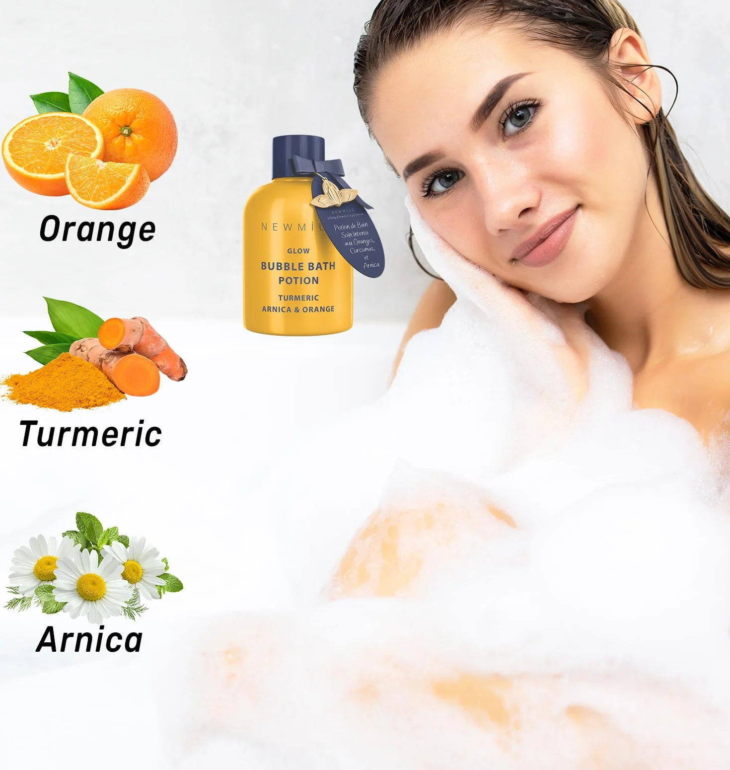 Nutritious Bubble Bath - Turmeric Orange Arnica Essential Oil - Skin Healing Moisturizing Relaxing Stress Relief Spa Gift