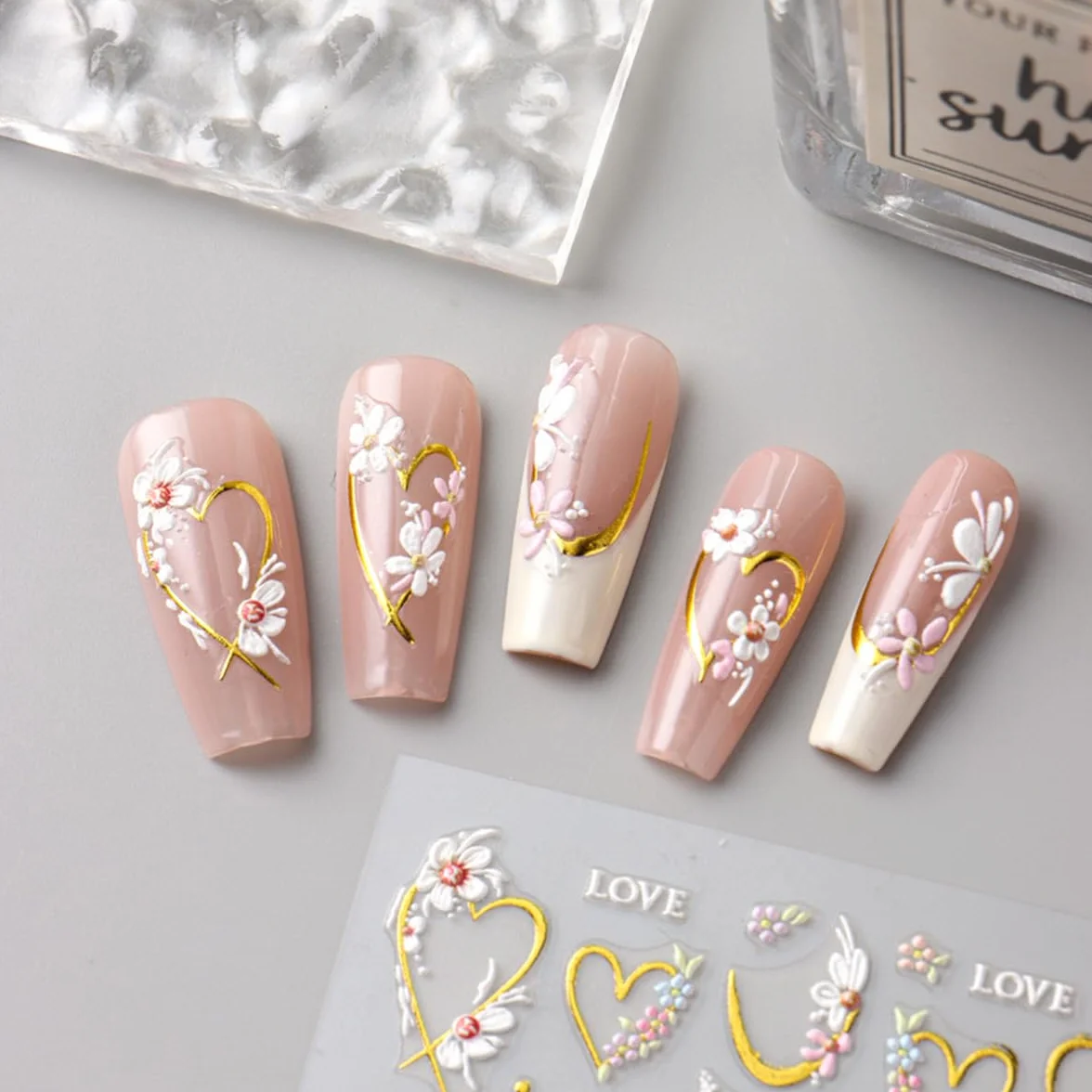 JMEOWIO 3D Kwiat Naklejki na Paznokcie 4 Arkuszy Nail Art Sticker Samoprzylepne Naklejek na Paznokcie Dekoracji Paznokci