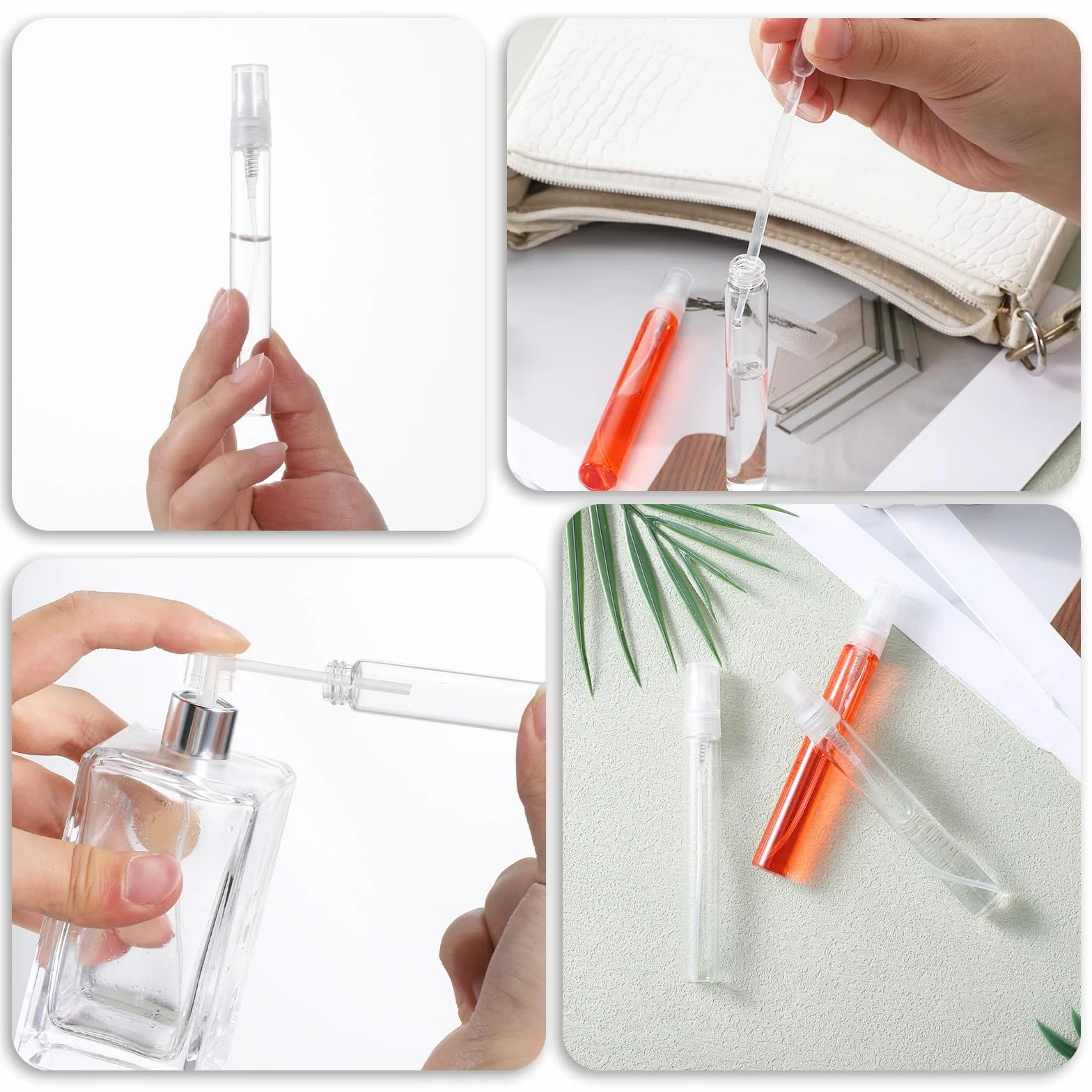 Prasacco - Małe butelki z rozpylaczem, 10 sztuk, 10 ml, przezroczyste, ze słomkami do napełniania, do perfum i podróży