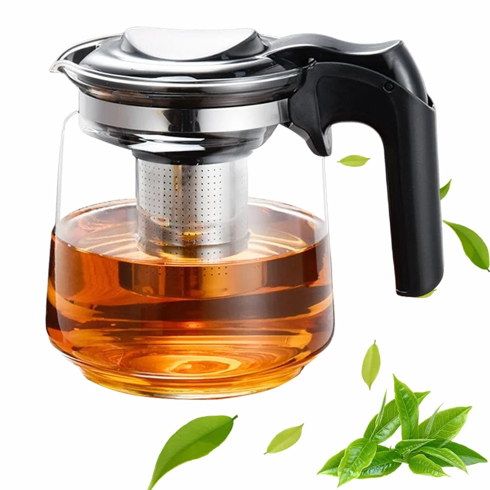 Dzbanek do herbaty ze szkła, dzbanek do herbaty z sitkiem 1,5 L, szklany dzbanek termiczny z pokrywką, sitko z nerwowej stali, dzbanek do herbaty ze szkła borokrzemowego, dzbanek do herbaty