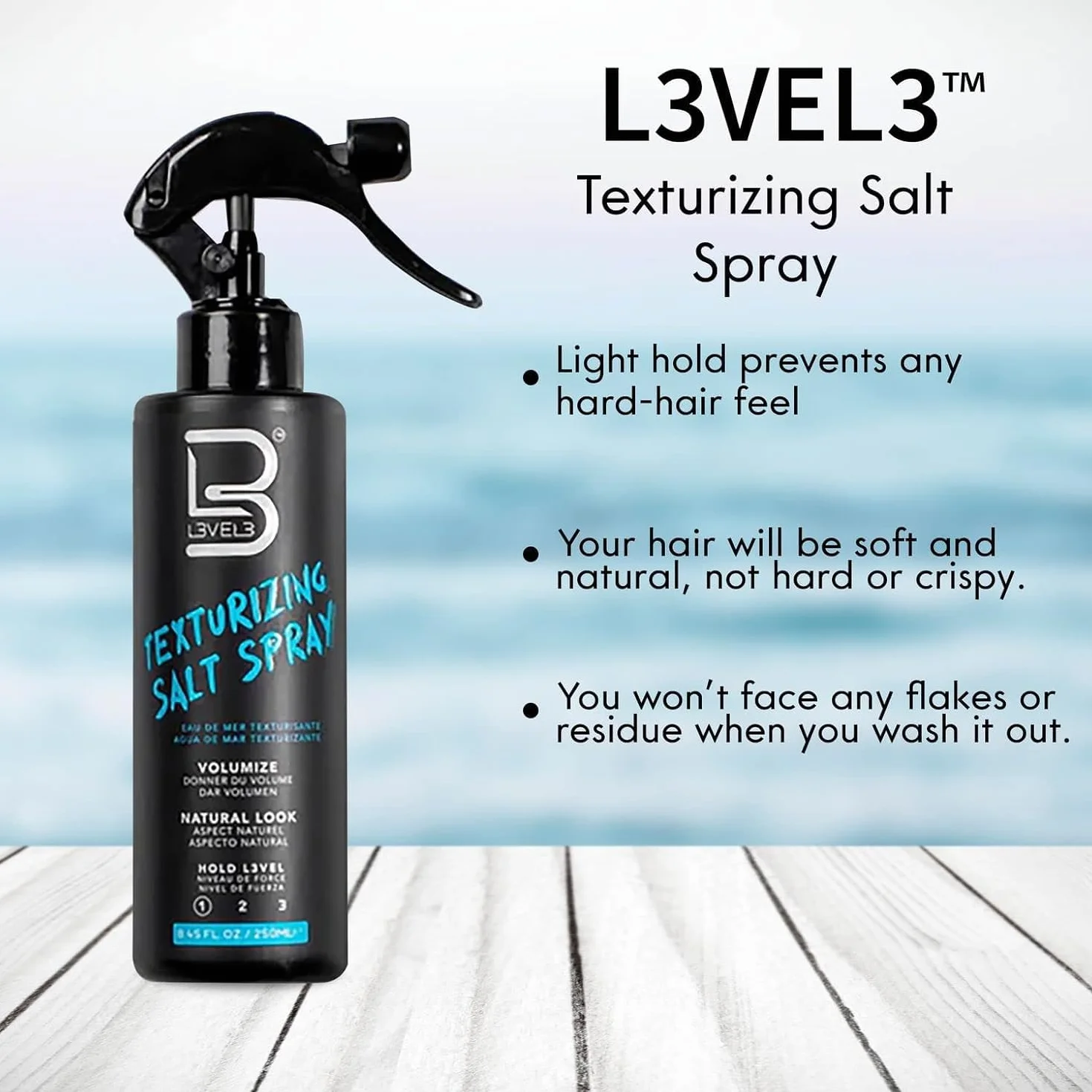 L3VEL3 Texturizing Salt Spray 250 ml Spray Teksturyzujący z Solą Objętość Naturalny Wygląd