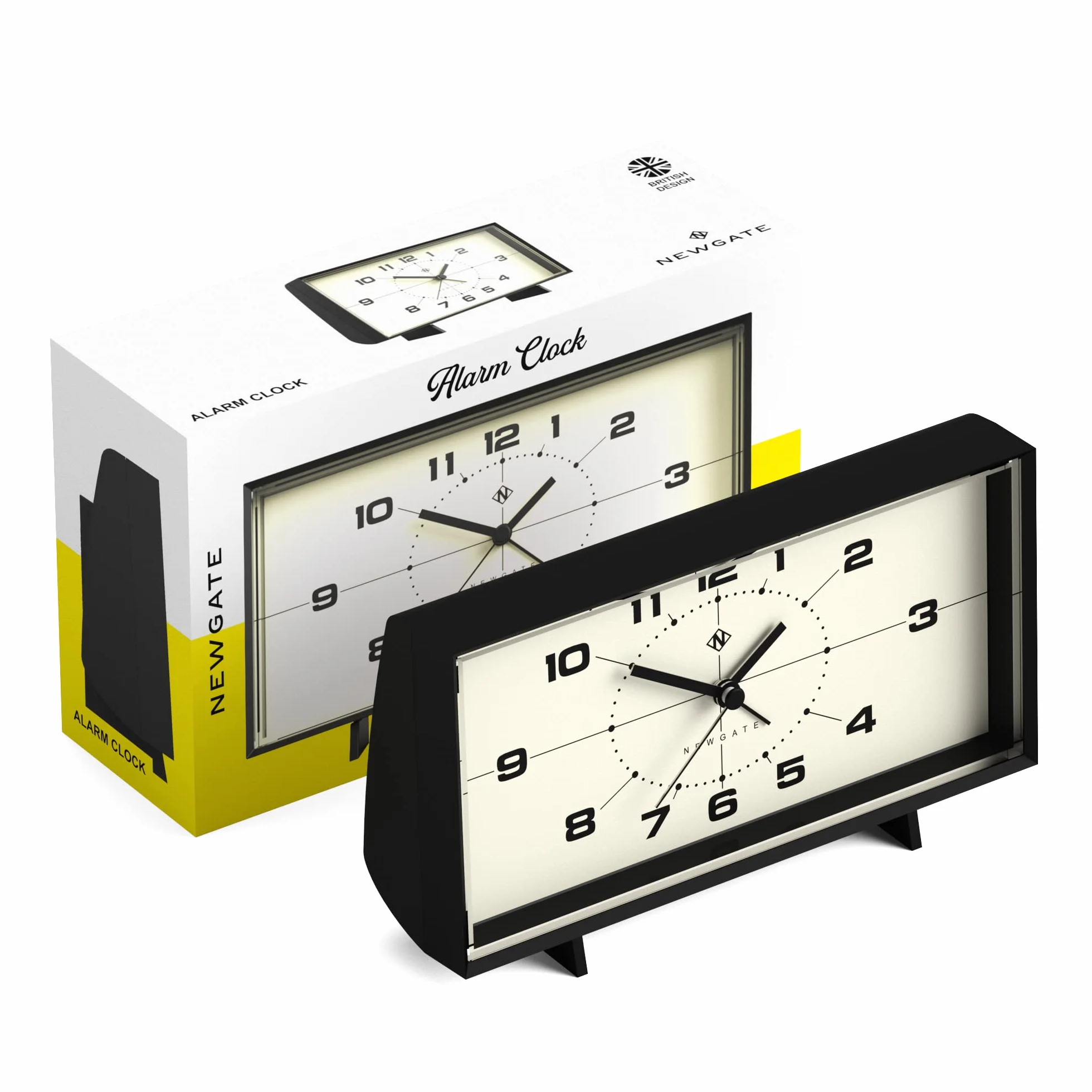 NEWGATE Budzik Wideboy | Prostokątny design retro | Czarny | Tarcza z połowy wieku | Idealny do łóżka, biurka, kominka lub półki | Retro sypialnia i akcesoria biurowe