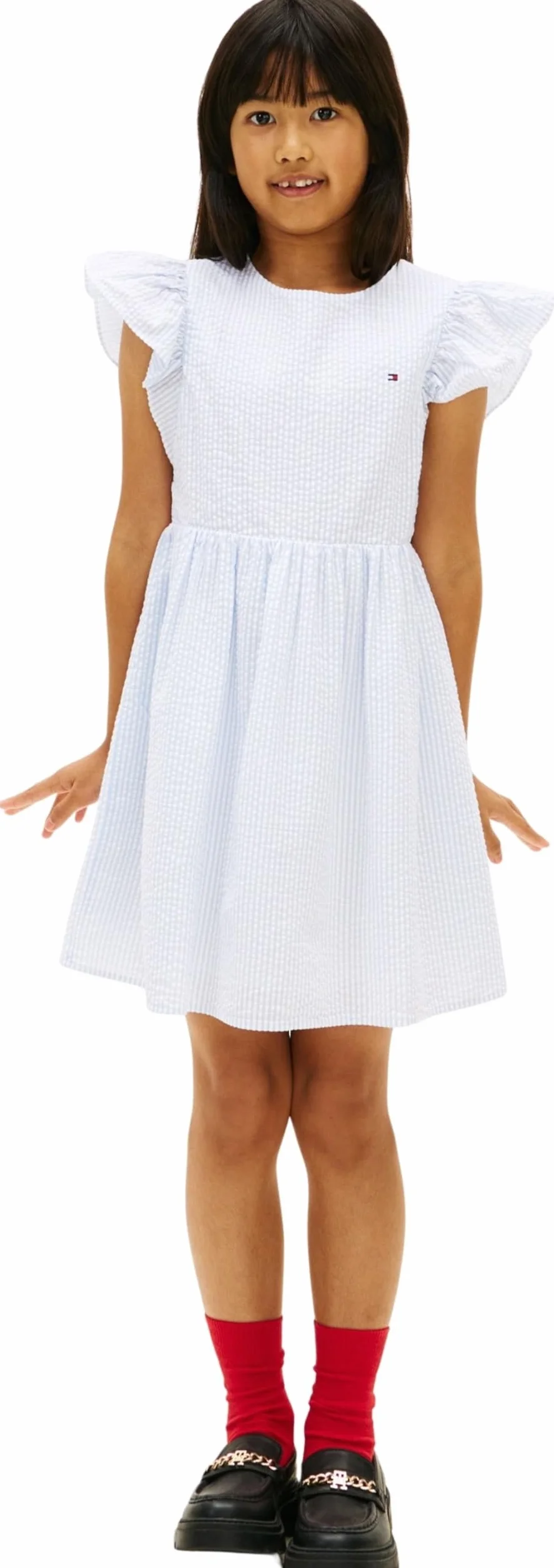 Tommy Hilfiger Dziewczęca sukienka seersucker Ss KG0KG09165 Sukienki, niebieska (Sweet Blue Stripes), 4 lata