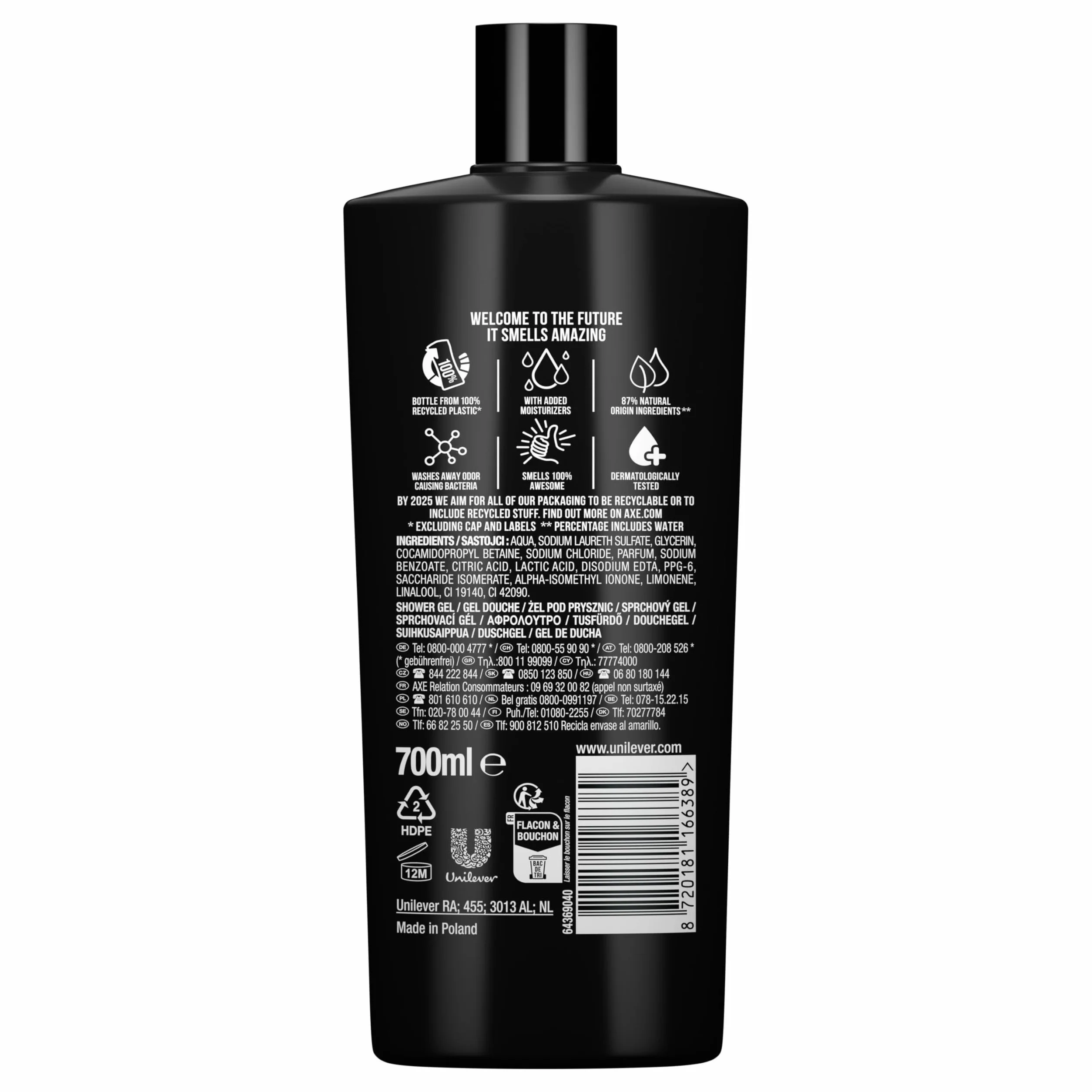 Axe 3 w 1 żel pod prysznic i szampon Black XL dla długotrwałej świeżości i zapachu, testowany dermatologicznie, 700 ml, 1 sztuka