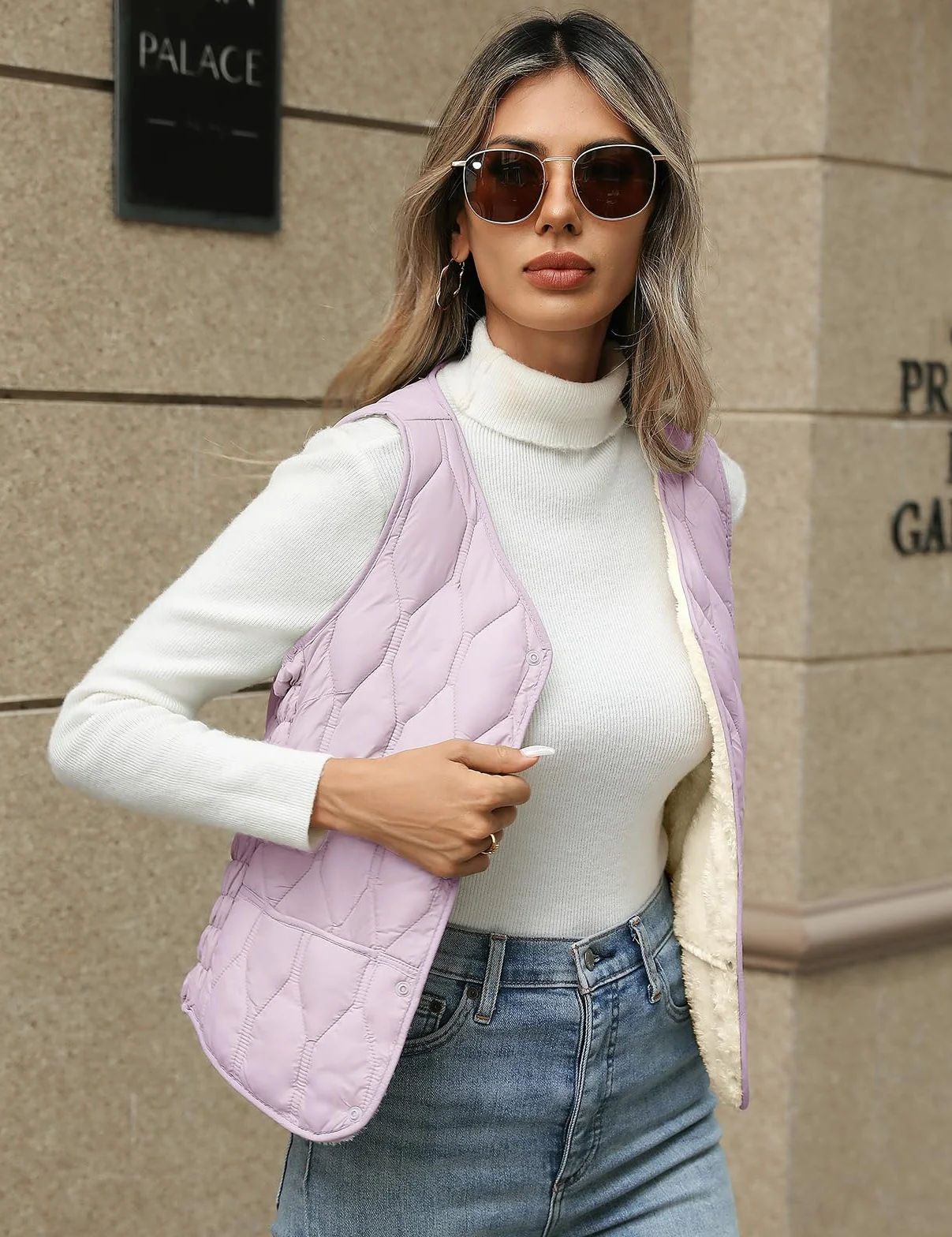 Yuson Girl Kamizelka damska krótka kamizelka polarowa bez rękawów jesień zima elegancka ciepła pikowana kamizelka miękka lekka dekolt w serek kurtka z guzikami