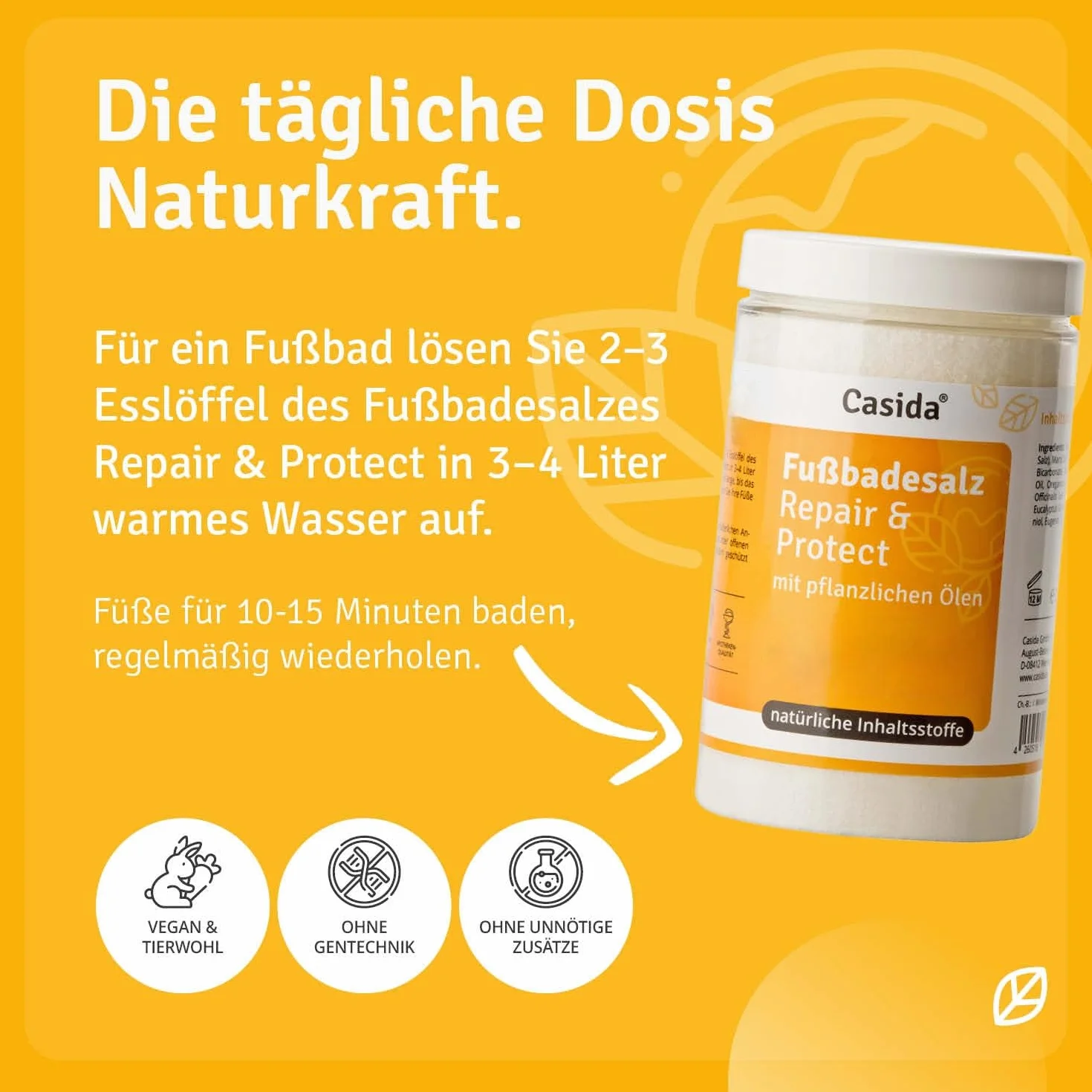 Casida® Sól do Kąpieli Stóp Repair & Protect - ochrona, pielęgnacja i higiena w przypadku grzybicy stóp, grzybicy paznokci, zrogowaciałej skóry i nieprzyjemnego zapachu stóp - jakość apteczna - 375 g
