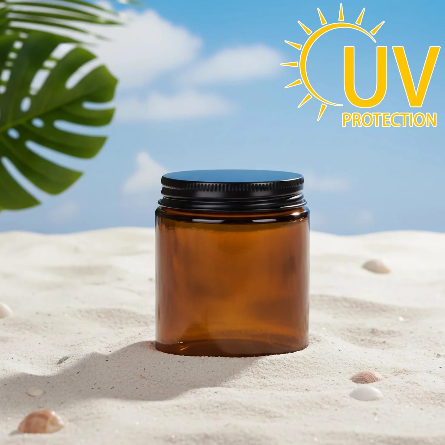 QWORK 4 szt. 500 ml bursztynowego szkła z czarnymi pokrywkami, uniwersalne pojemniki z ochroną przed promieniowaniem UV, do kremów, balsamów do samodzielnego wykonania