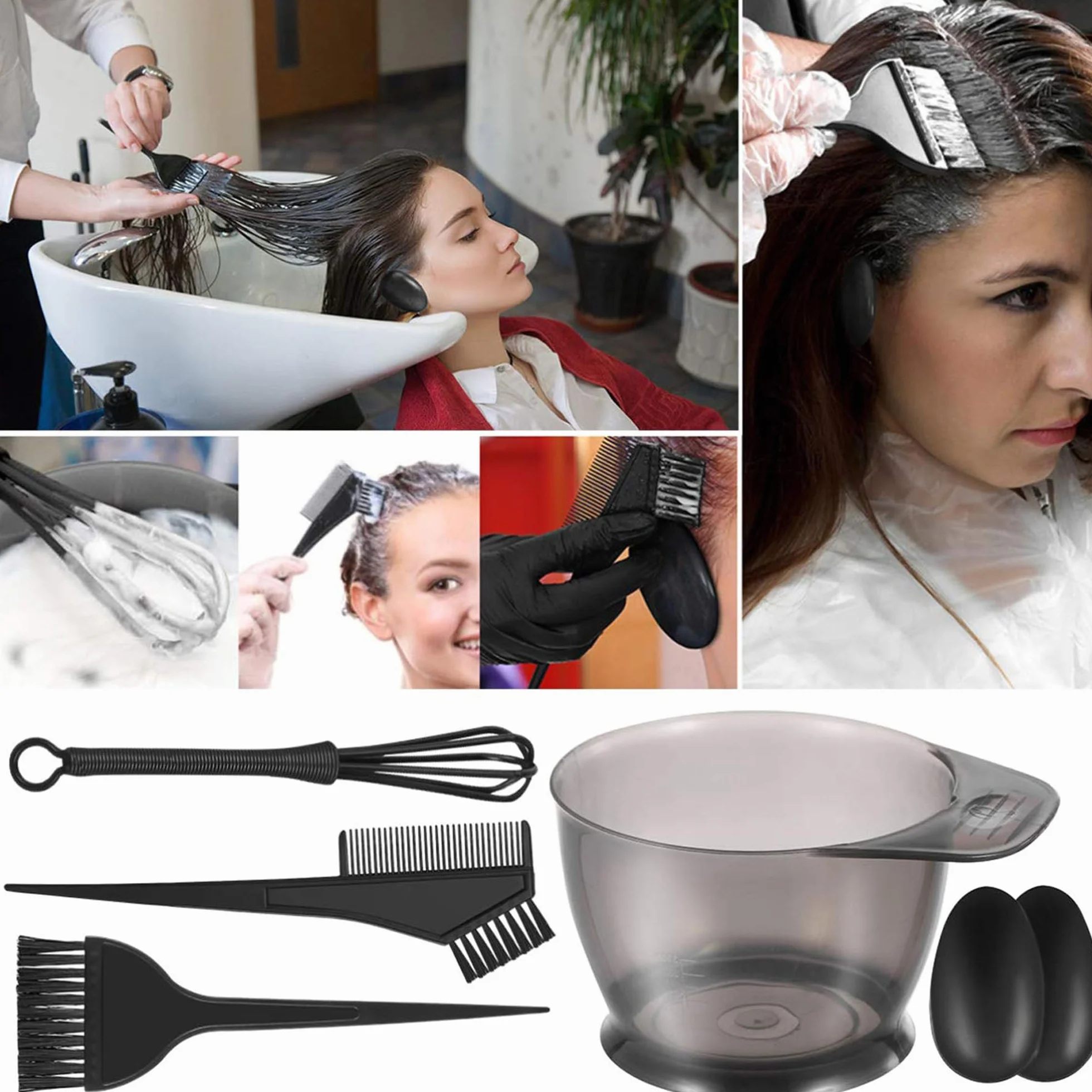 24/6 szt. Zestaw Narzędzi do Farbowania Włosów, DIY Salonu Fryzjerskiego do Farbowania Włosów Narzędzia do Farbowania Włosów, Zestaw Pędzli do Farbowania Włosów (6-części czarne)