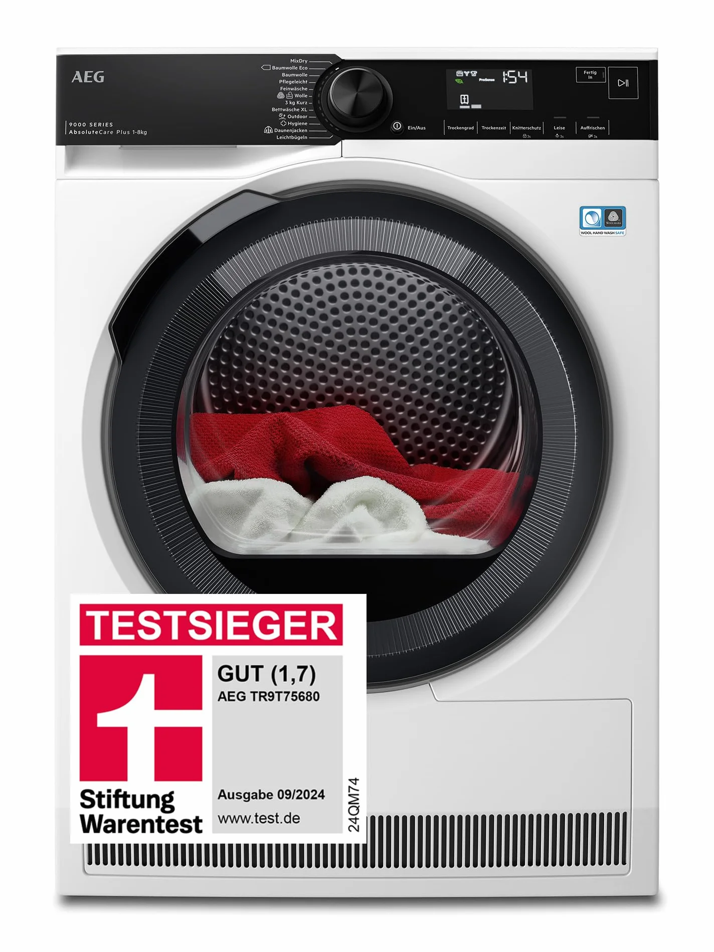 AEG Suszarka z pompą ciepła 8 kg – seria 9000 AbsoluteCarePlus suszenie puchu – zwycięzca testu Stiftung Warentest – skanowanie 3D – badanie wilgotności resztkowej – A+++ – energooszczędna –
