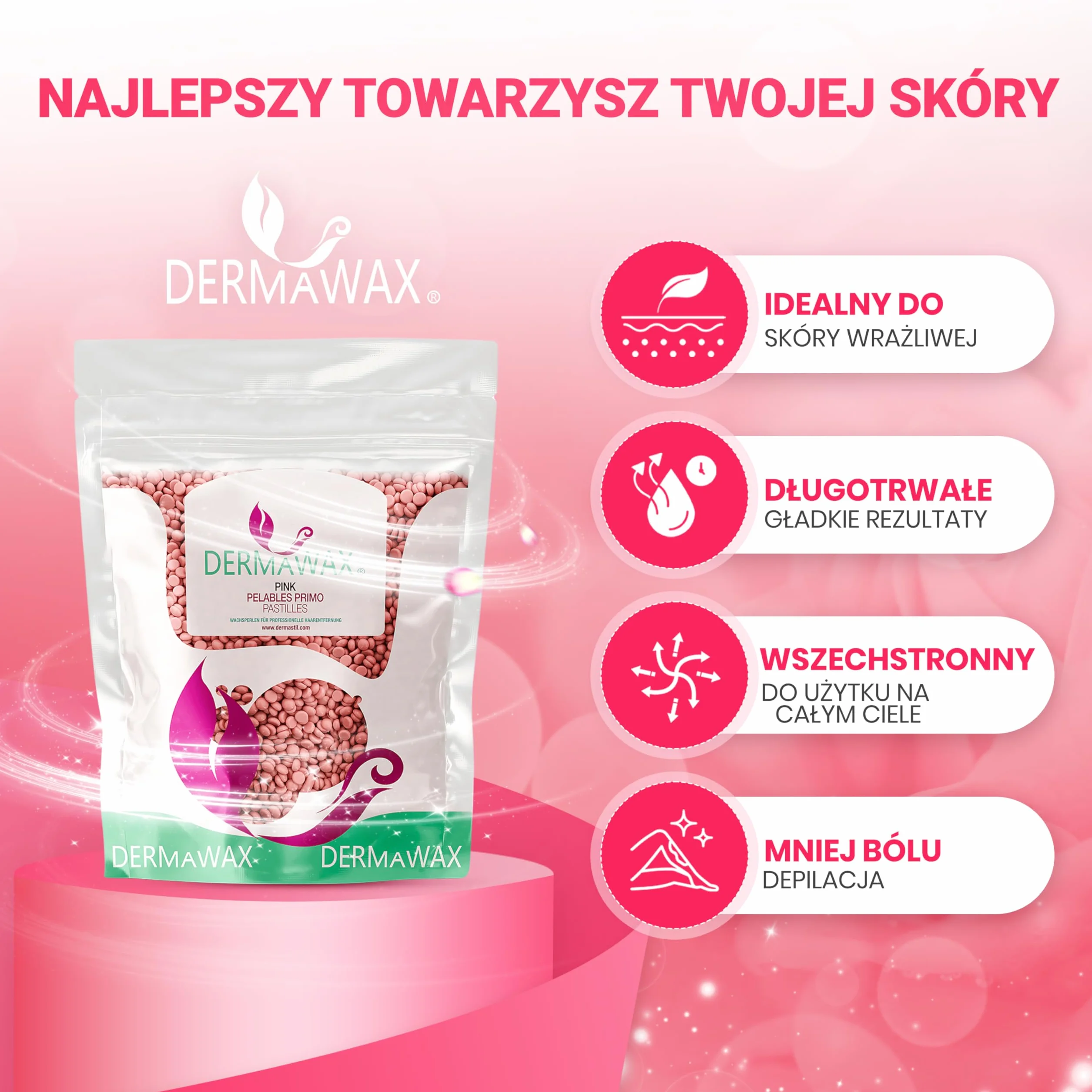 Perły woskowe bez paska wosk do usuwania włosów dla kobiet i mężczyzn - Dermawax różowy różowy wosk profesjonalny strój do twarzy pod pachami - 1 kg