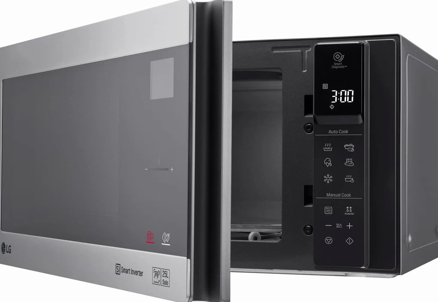 LG MS2595CIS kuchenka mikrofalowa z technologią Smart Inverter, pojemność 25 l, 1000 W, automatyczne programy, regulowane poziomy mocy i funkcja EasyClean, srebrna